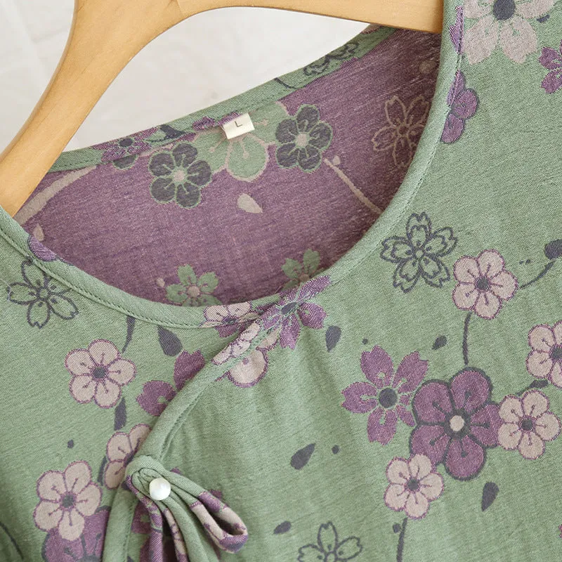 Green Butterfly Buckle Plum AOP Pajama Set