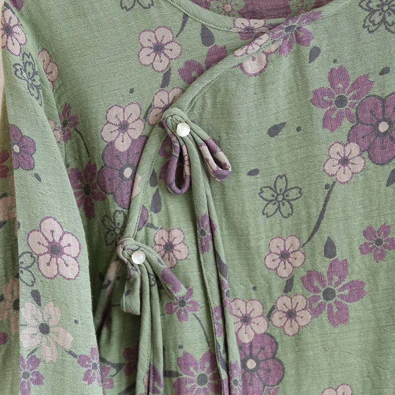 Green Butterfly Buckle Plum AOP Pajama Set