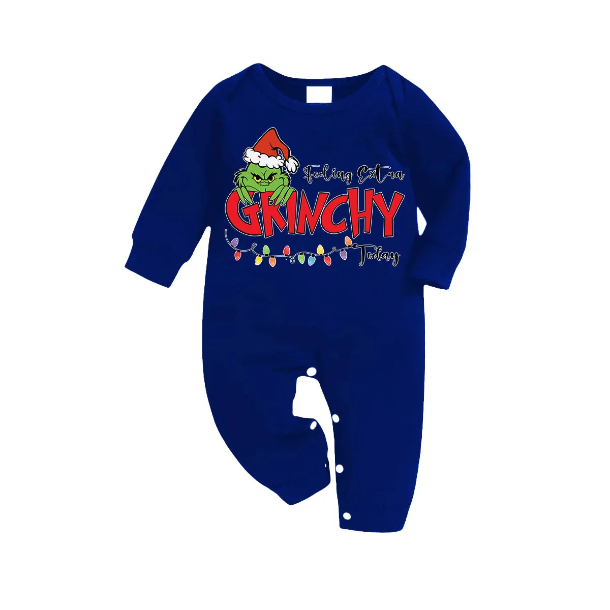 Green Cartoon Pettern And Red Letter Pattern Print Blue Top And Blue&White Plaid Pants Family Matching Pajamas