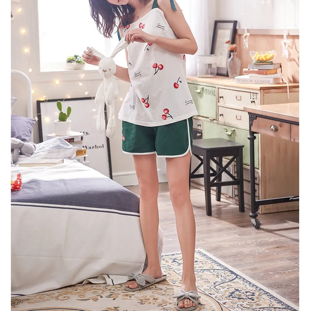 Green Cherry Pajama Set