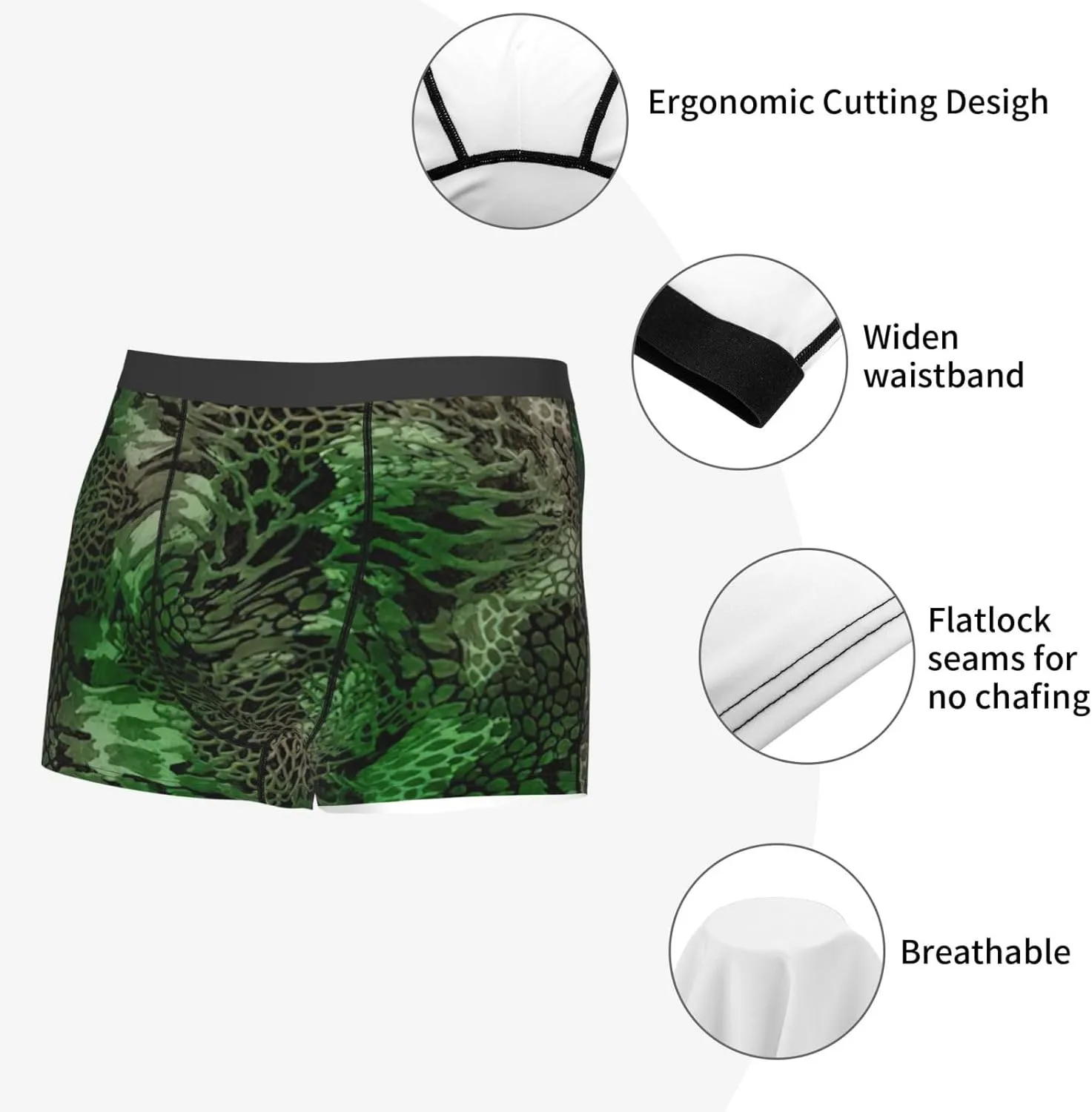 Green Snake Boxer Briefs, Moisture Wicking & Breathable,Underwear for Men