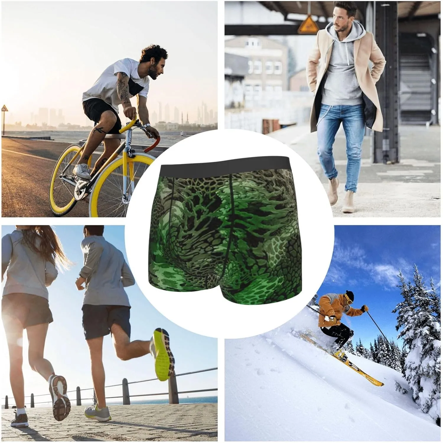 Green Snake Boxer Briefs, Moisture Wicking & Breathable,Underwear for Men