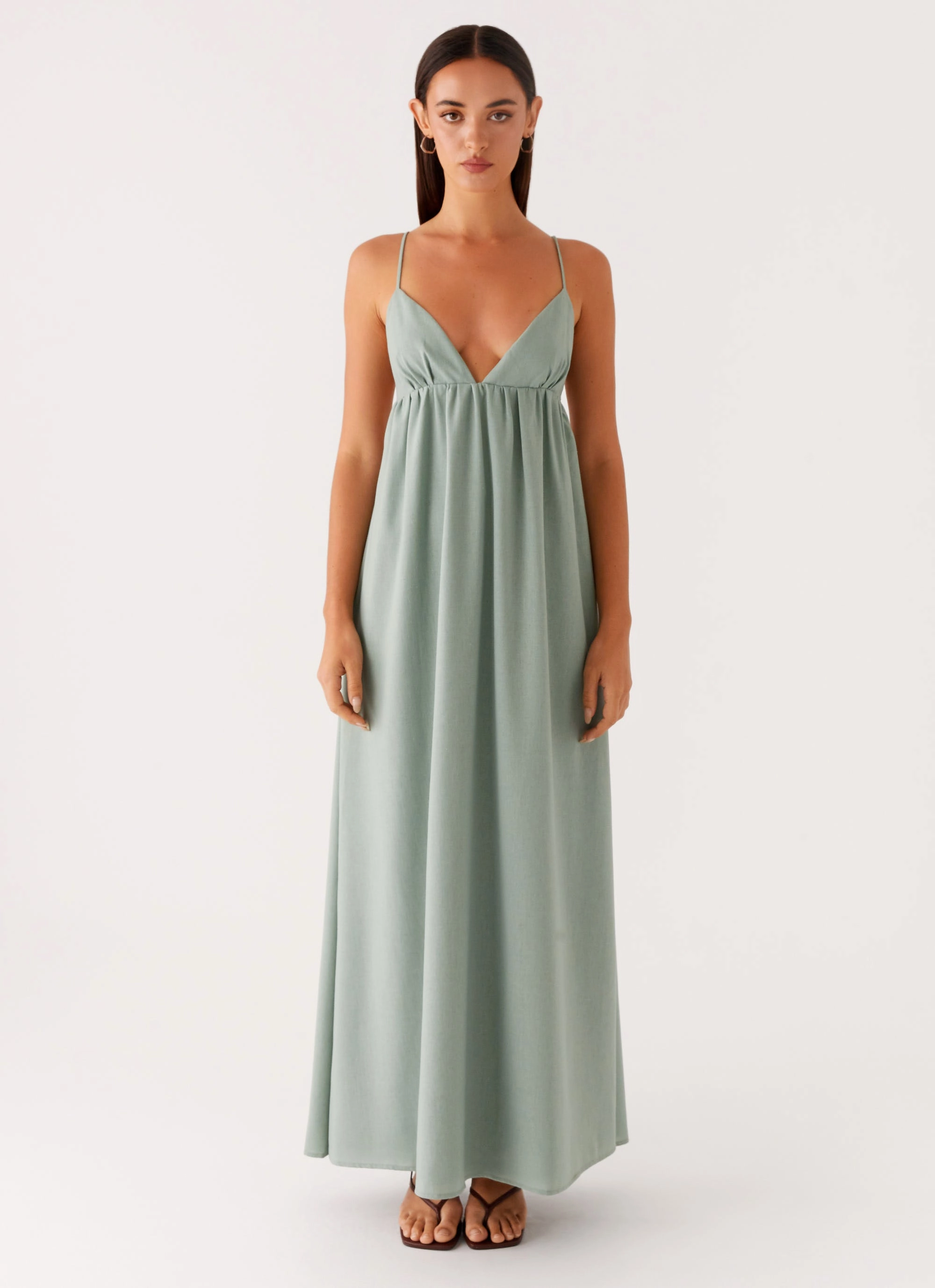 Pastel Sky Short Sleeve Greer Maxi Dress - Sage