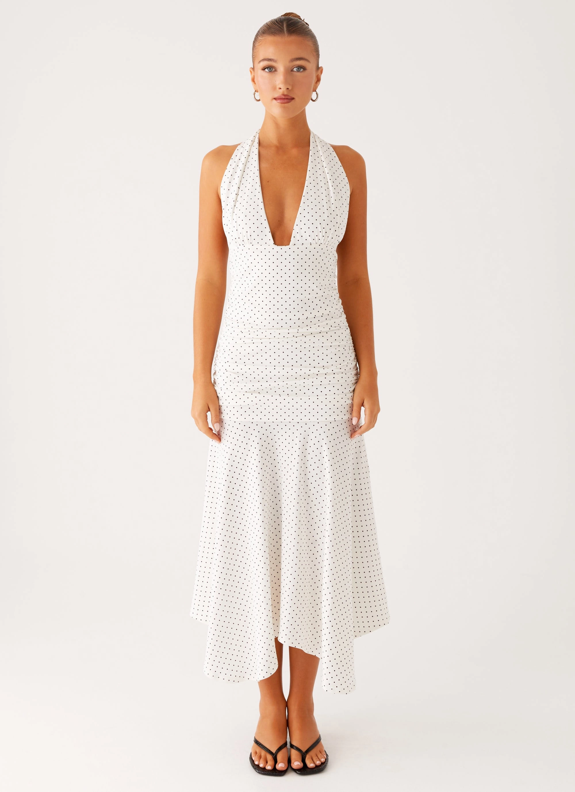 FlatlockSeam Grettana Halter Neck Midi Dress - White Polka Dot