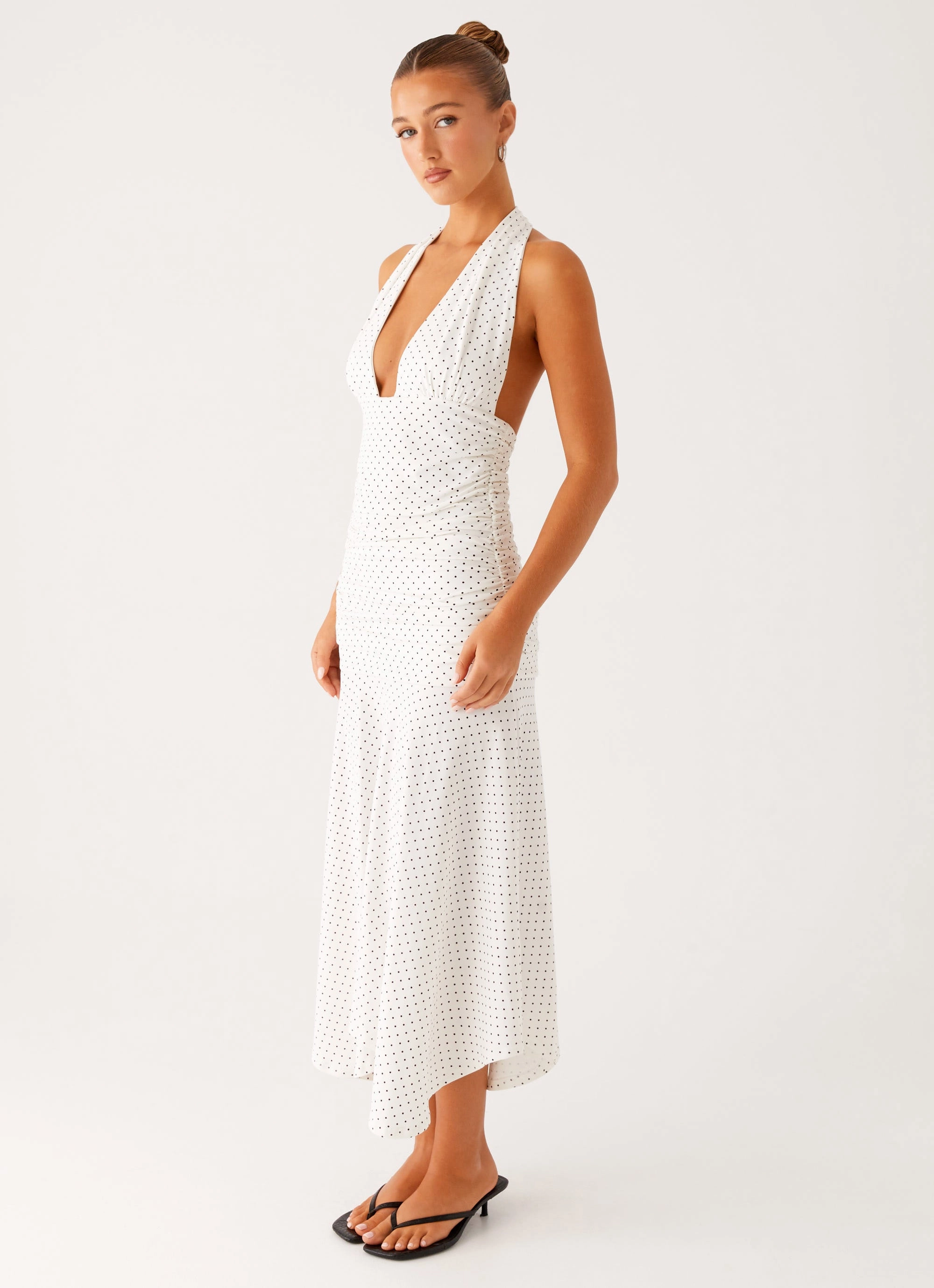 Grettana Halter Neck Midi Dress - White Polka Dot Vibrant Form