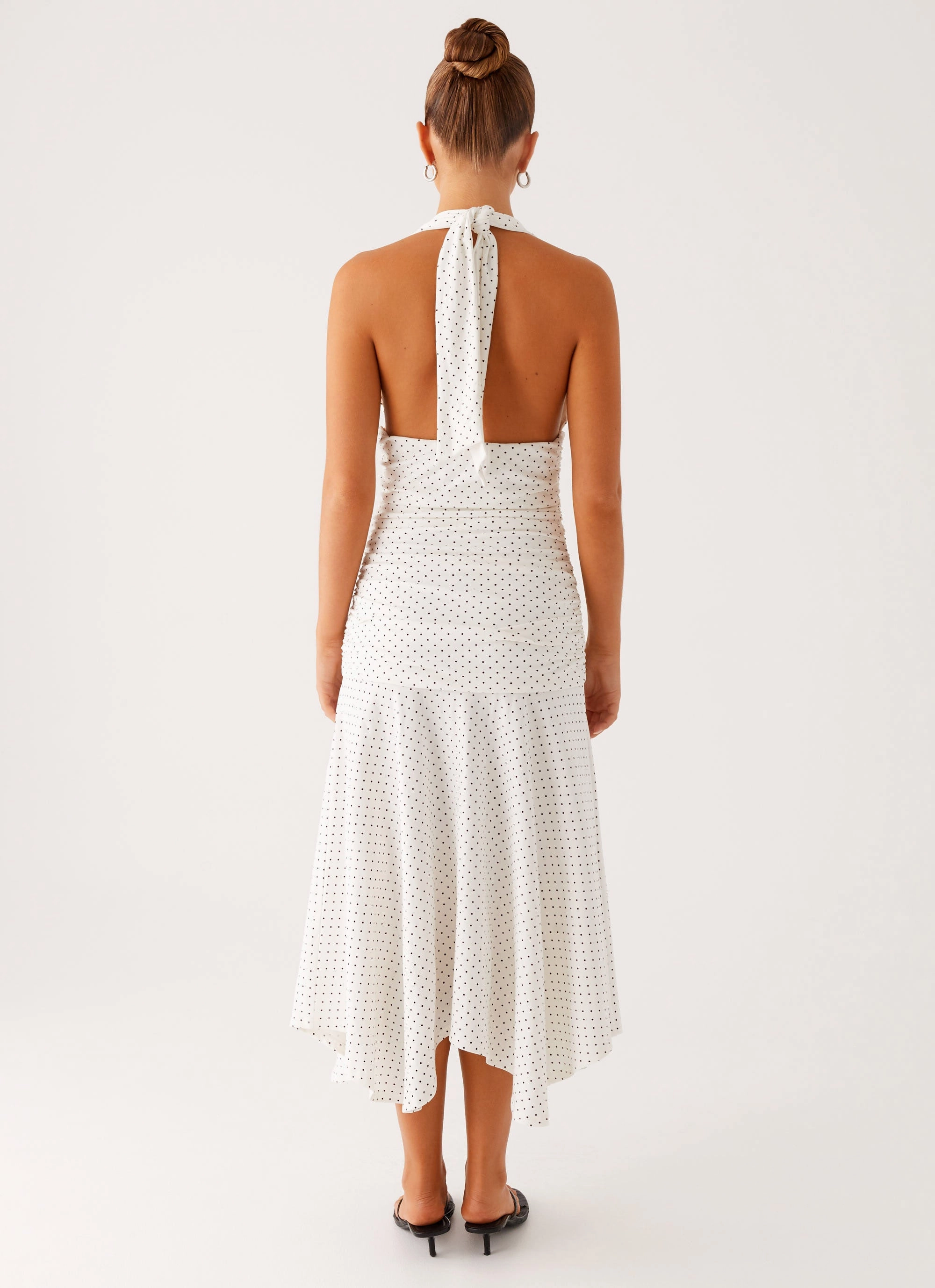 Cozy Texture Grettana Halter Neck Midi Dress - White Polka Dot