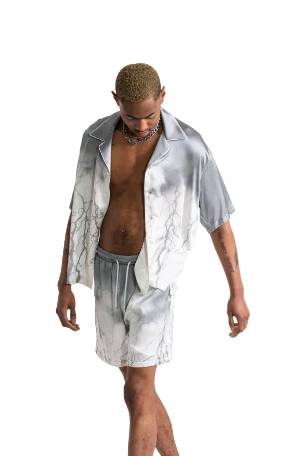 Grey Lighting Silk Shorts