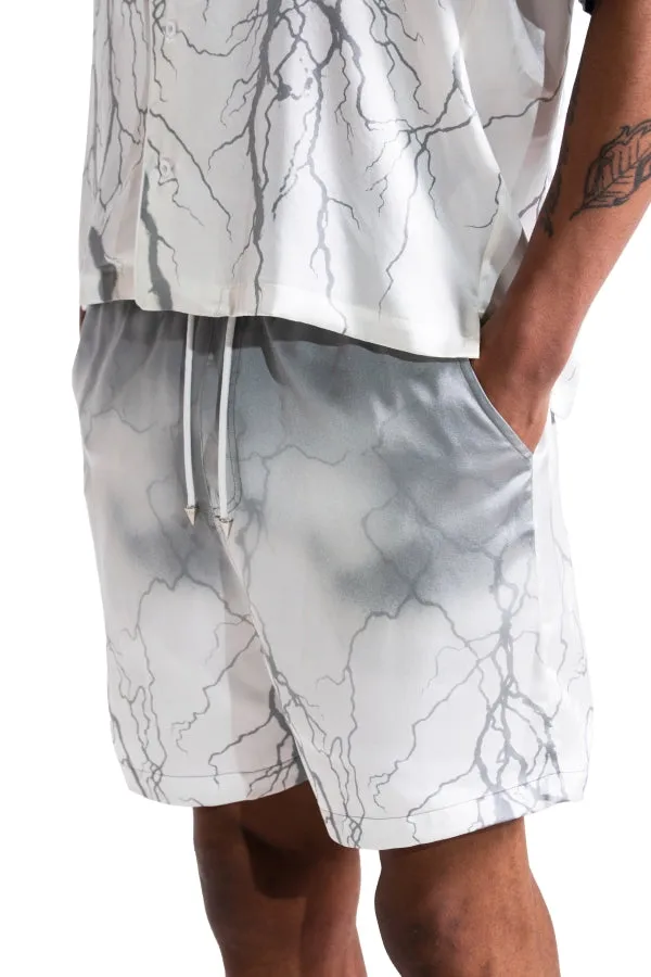 Grey Lighting Silk Shorts