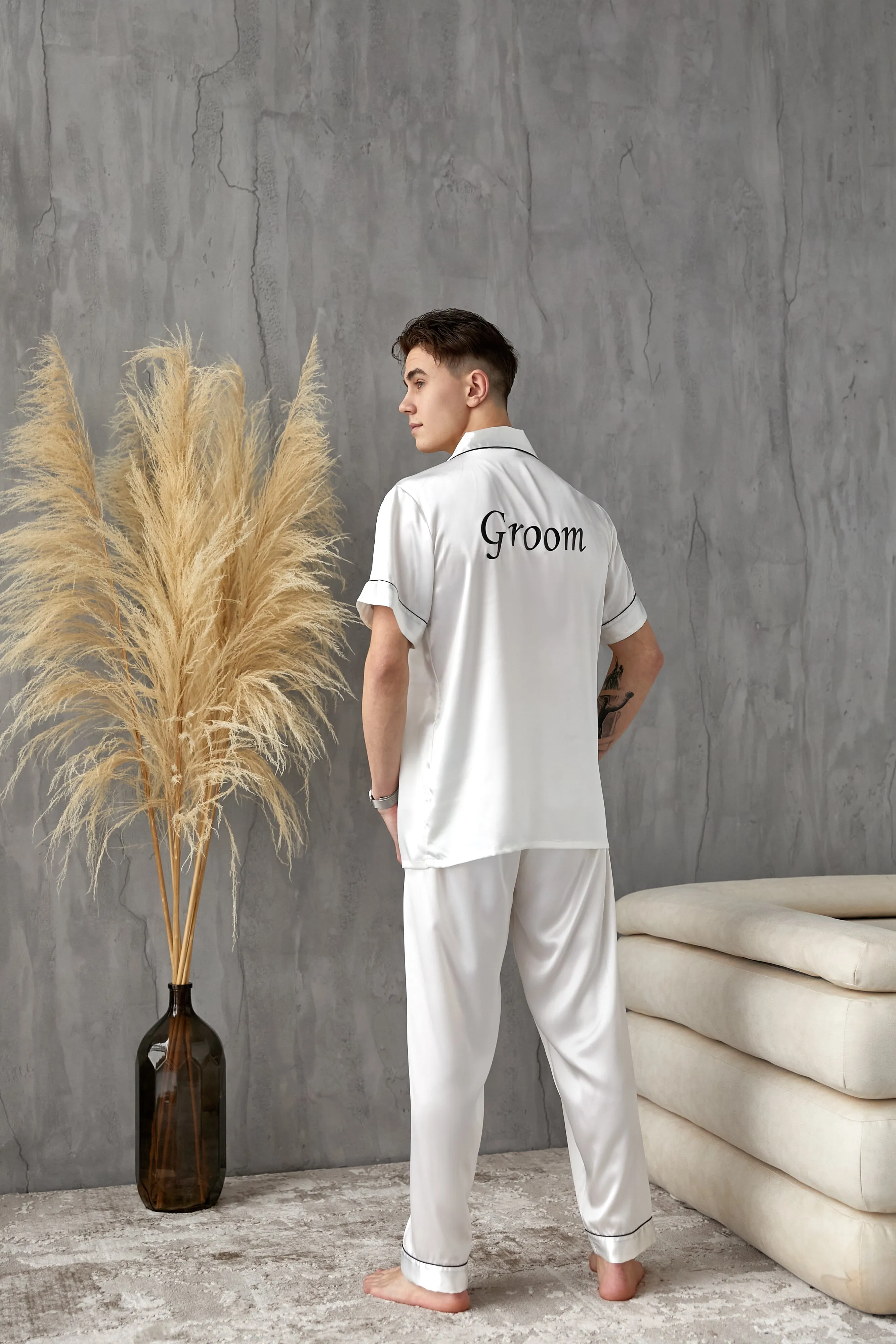Groom Satin Pajamas Bachelor Party Satin Men's Pajmas - Short   Long