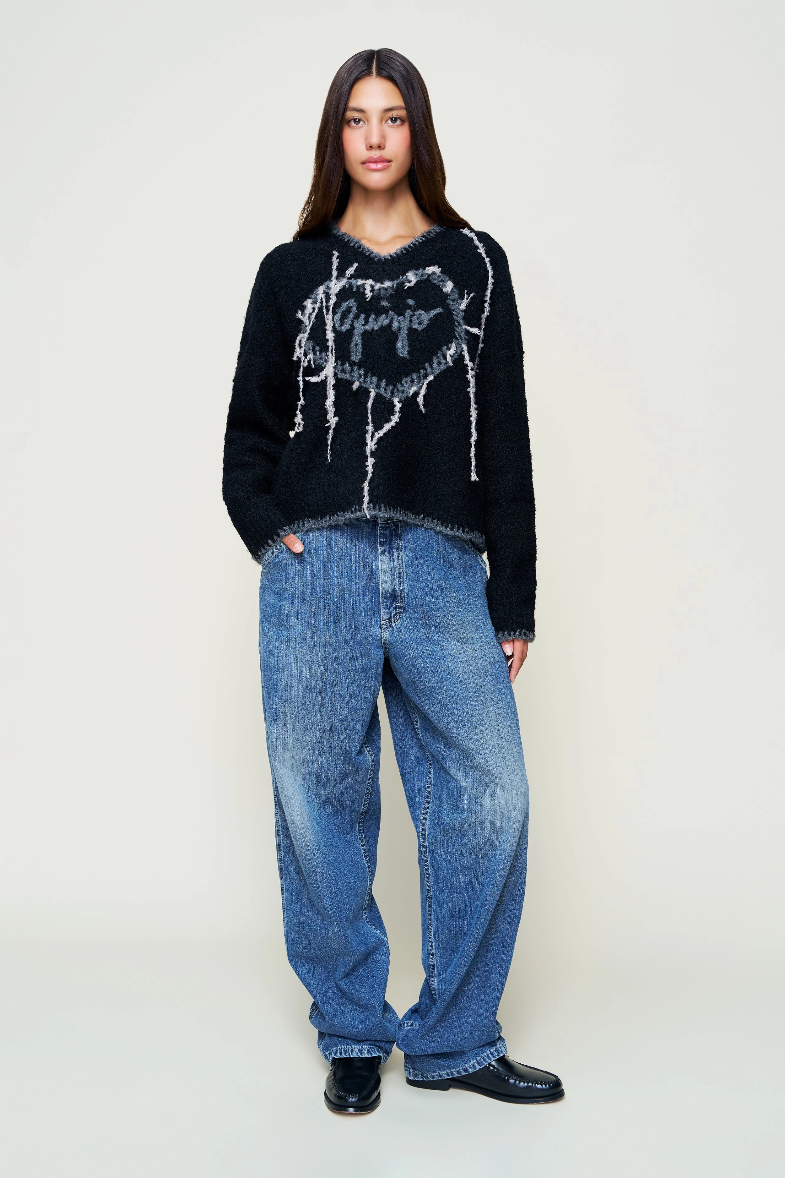 Organic Cotton Yarn Relaxed Crew Neck Guizio Heart Wool Sweater