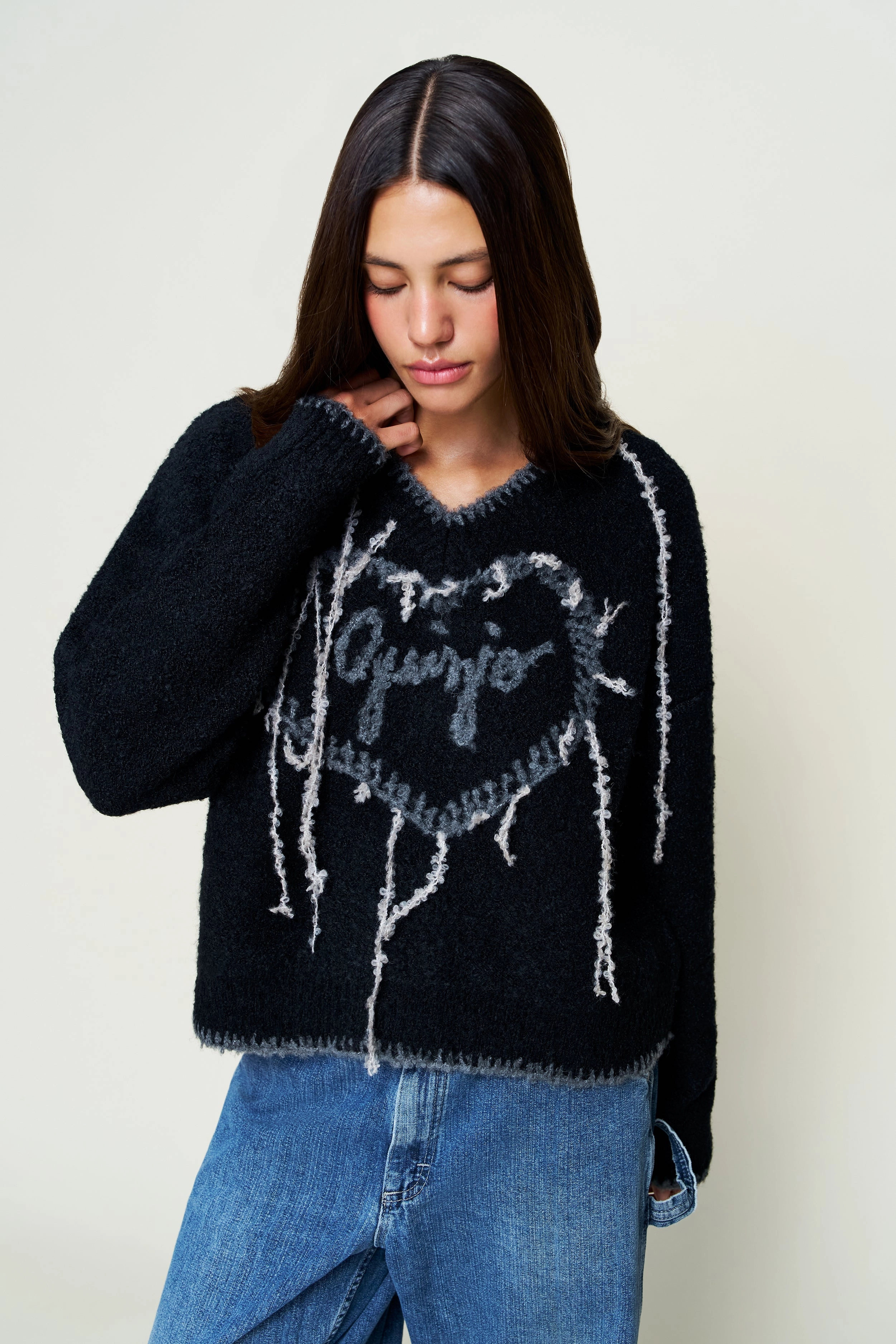 Slub Texture Guizio Heart Wool Sweater