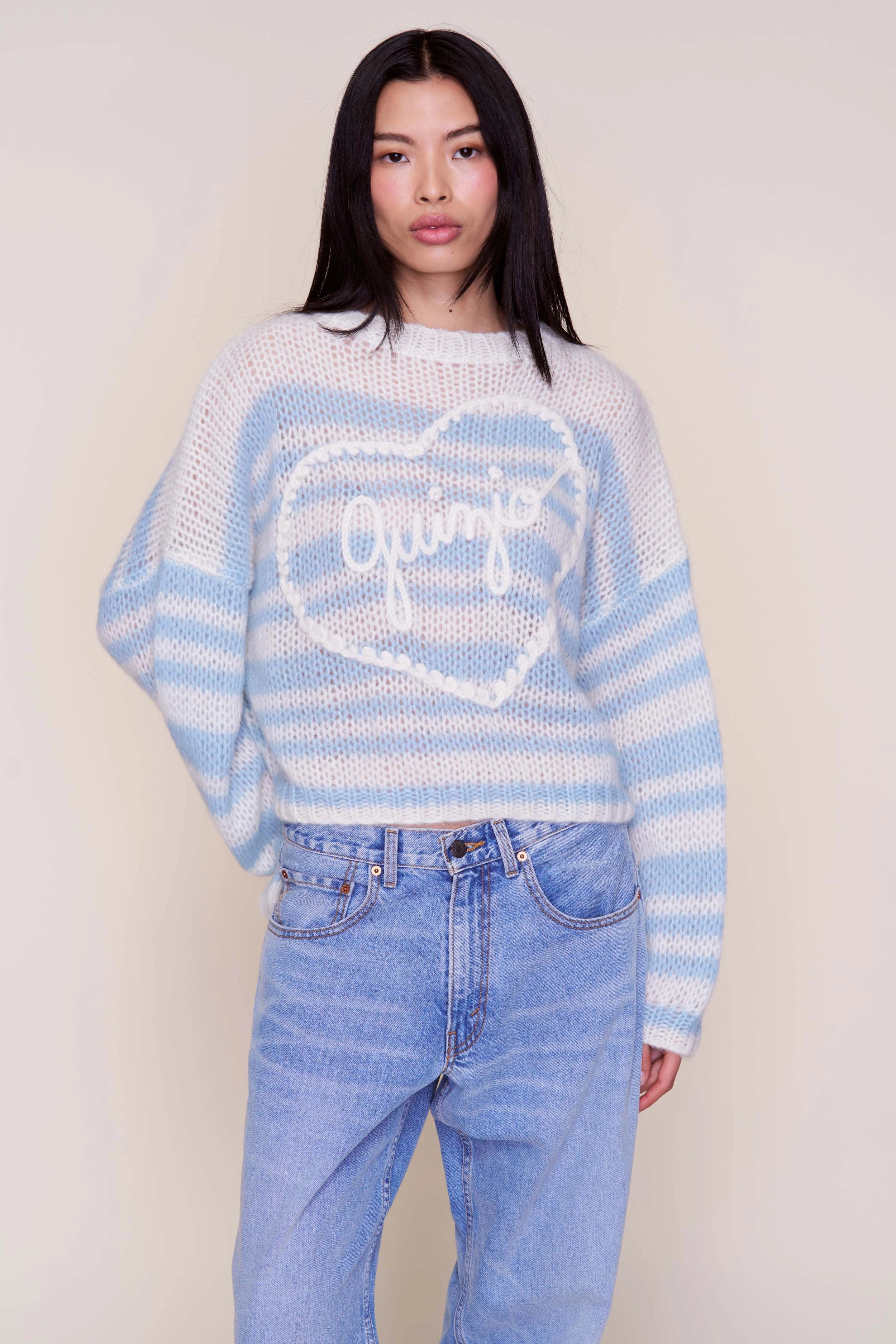 Guizio Mohair-Blend Heart Sweater NonIrritating Stitching Low Impact Dye