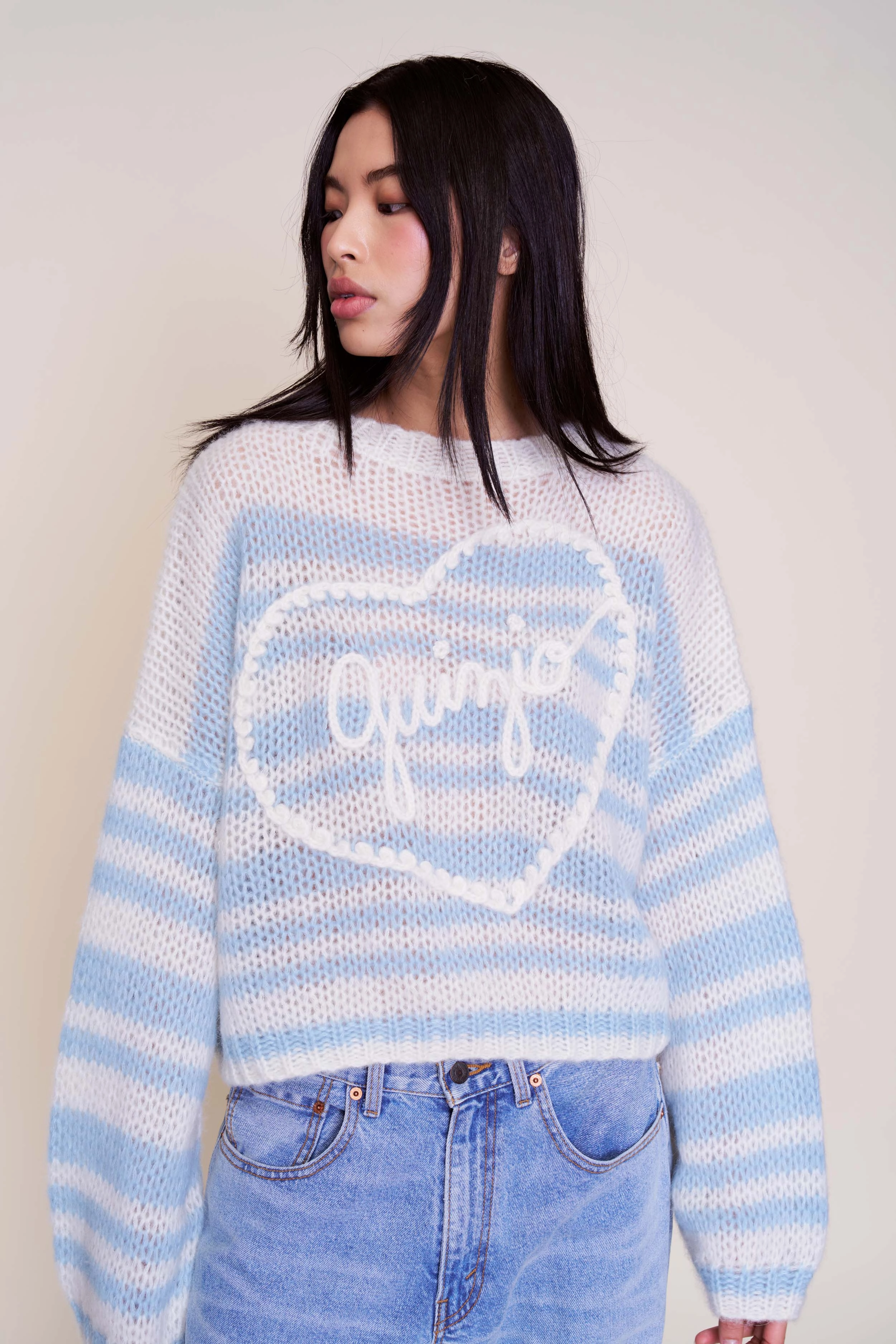 Colorfast Technology Guizio Mohair-Blend Heart Sweater