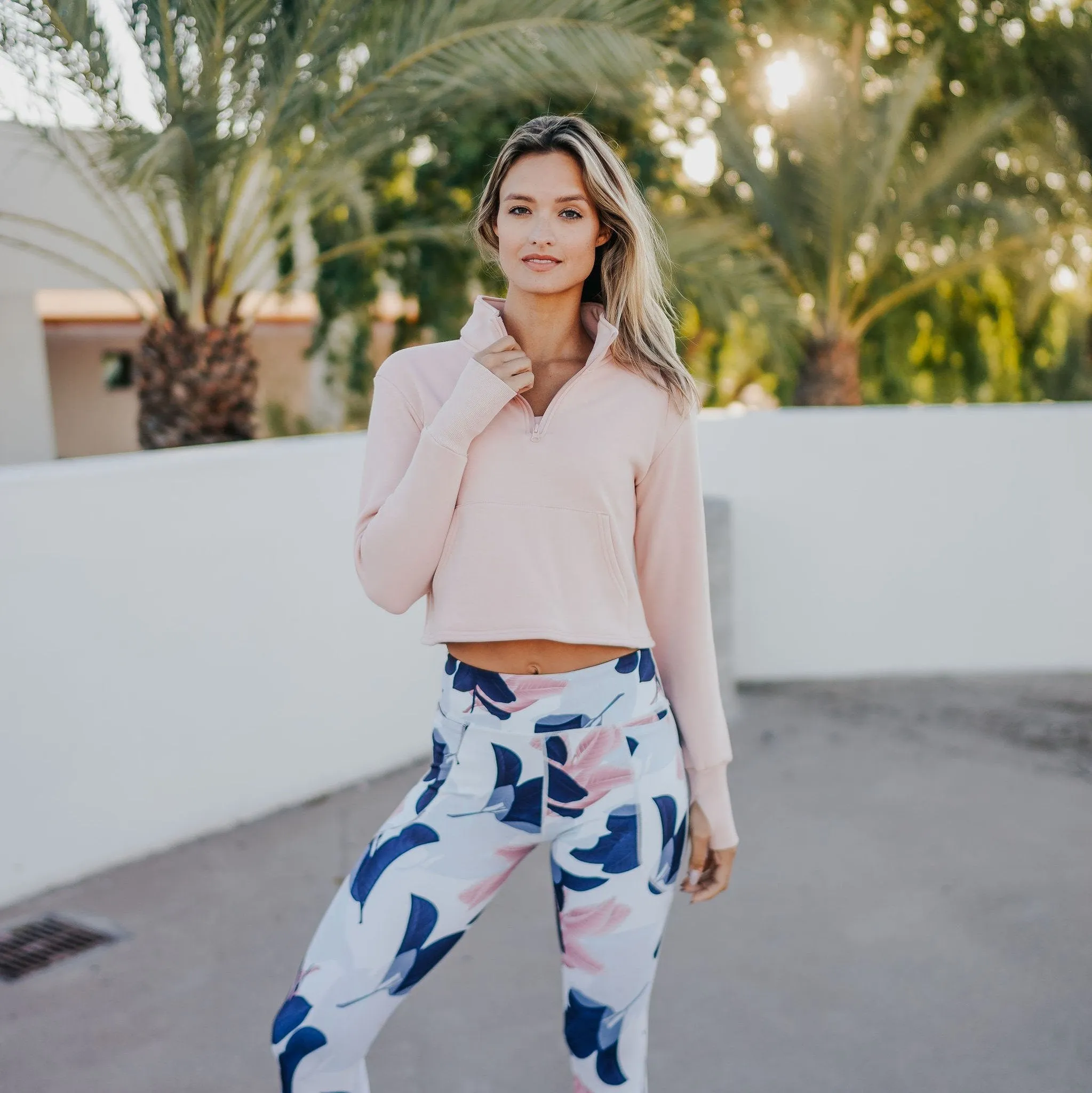 Hailey Cropped Half Zip - Blush