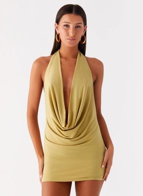 Charming Style Haisley Cowl Mini Dress - Lime Green