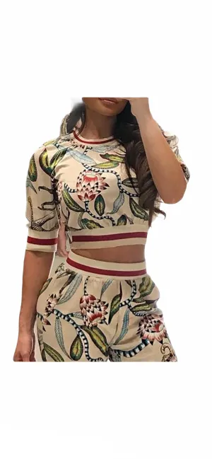Half Sleeve Floral Print Set Round Neck lounger 2 pc