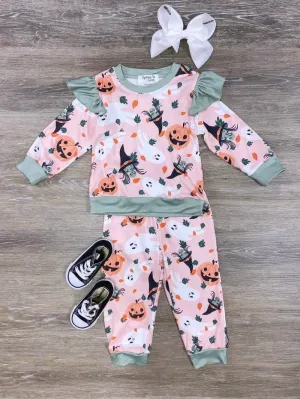 Halloween Characters Girls Pink & Green Lounge Set