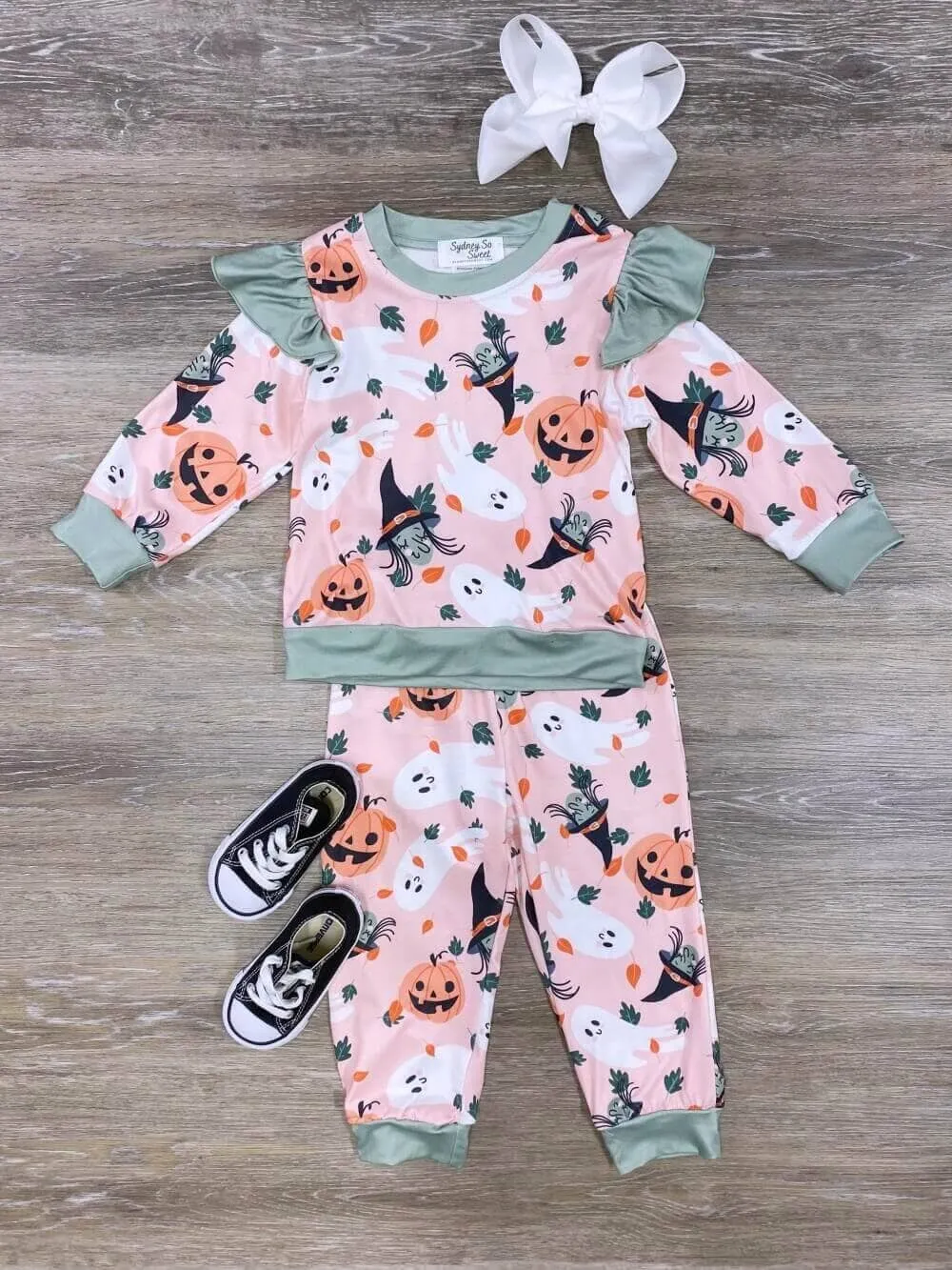 Halloween Characters Girls Pink & Green Lounge Set