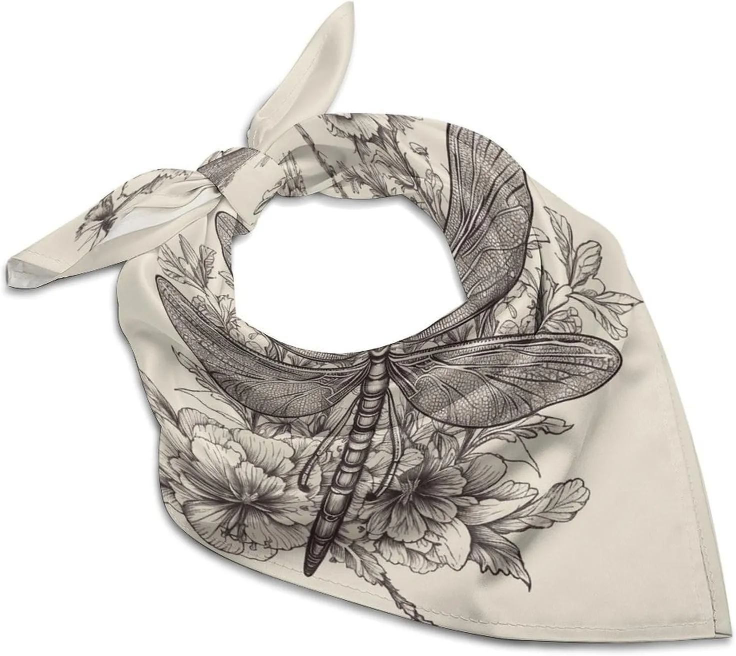 Hand Drawn Floral Dragonfly 25 Inches Satin Head Scarf Lightweight Silk Hair Scarves Soft Silk Head Scarf for Women Large Satin Bandanas Square Headscarf Fashion Headband Neckerchief Neck Scarves Gift