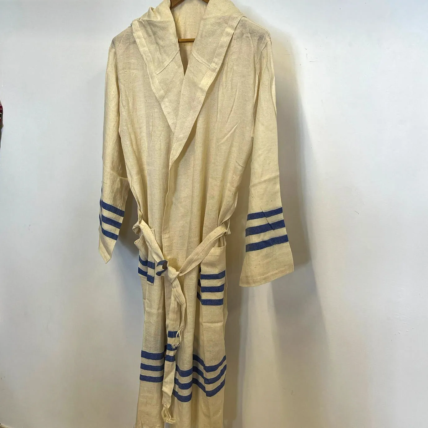 Hand-Woven Pure Silk Turkish Towel Bathrobe Ecru