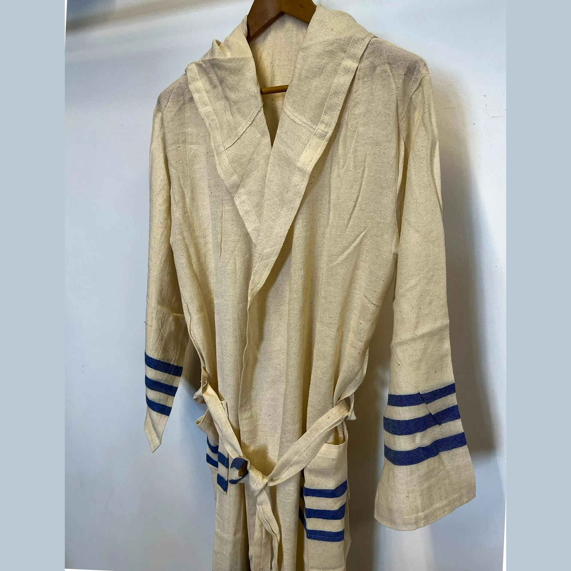 Hand-Woven Pure Silk Turkish Towel Bathrobe Ecru