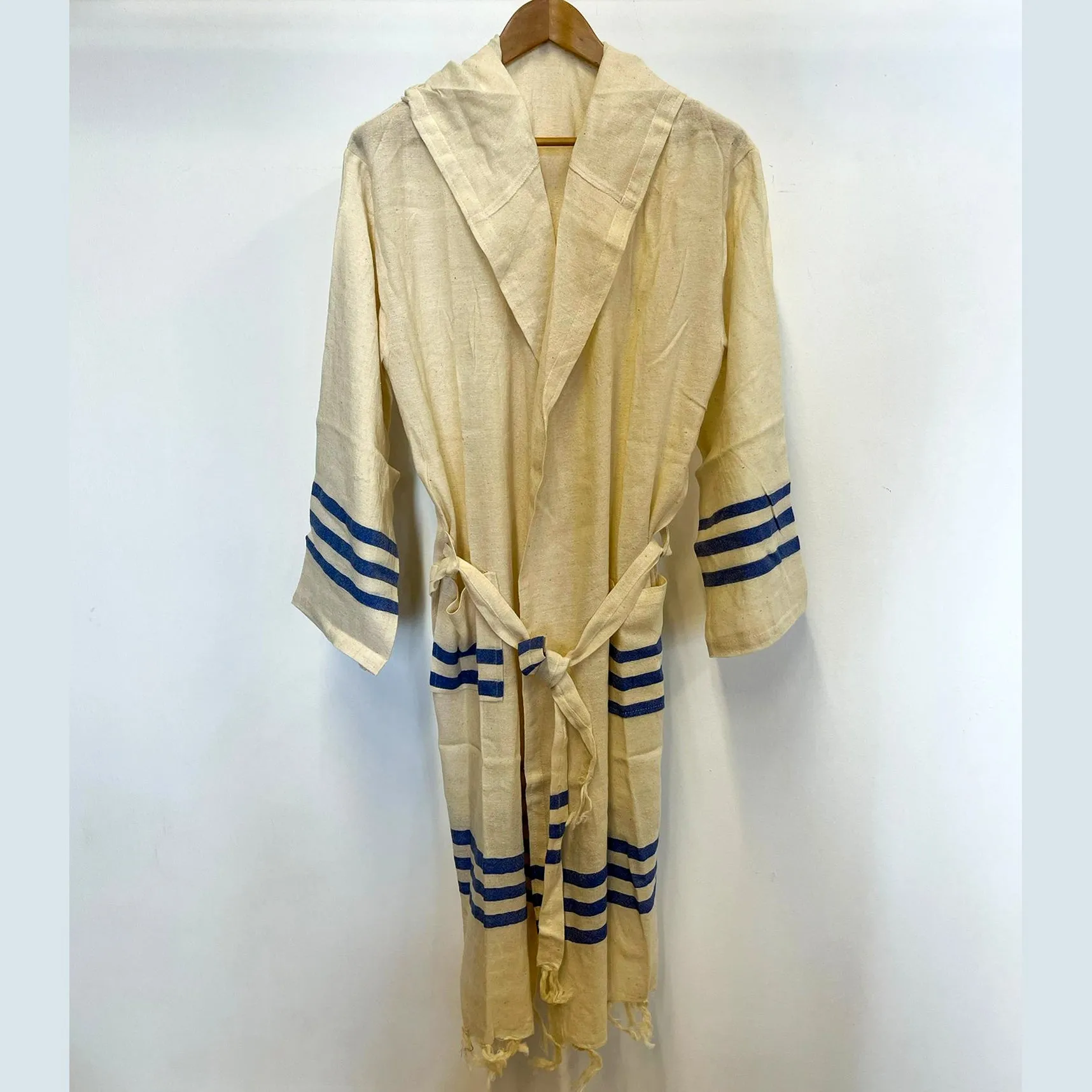 Hand-Woven Pure Silk Turkish Towel Bathrobe Ecru