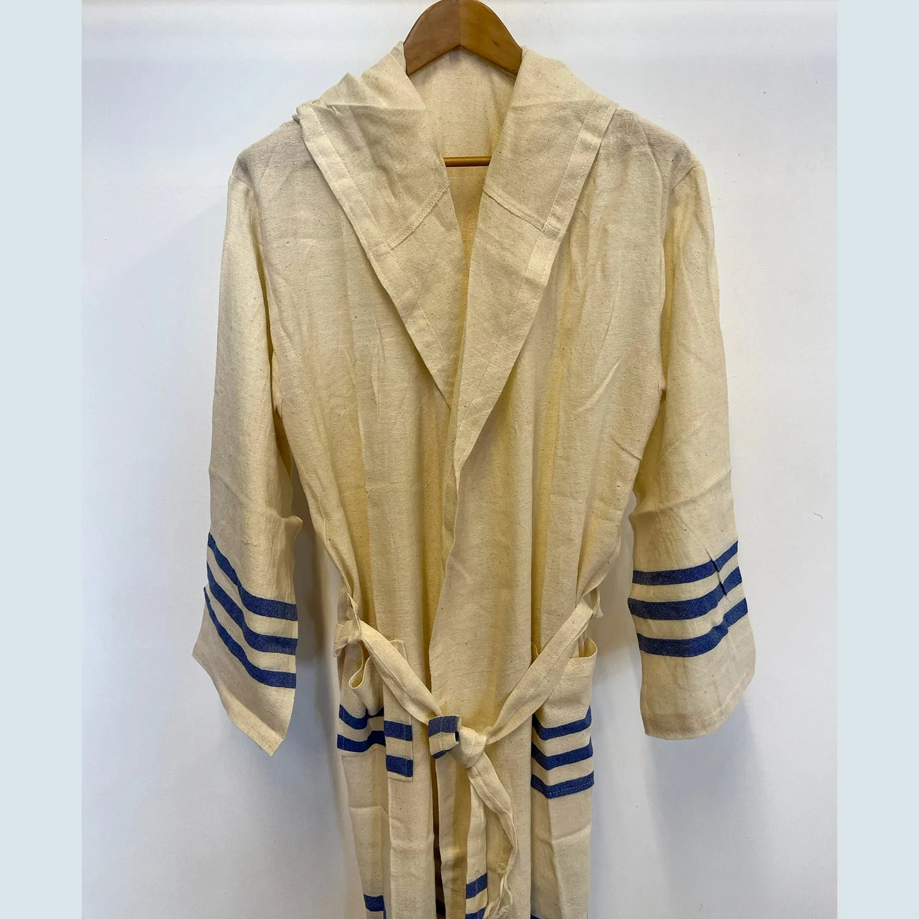 Hand-Woven Pure Silk Turkish Towel Bathrobe Ecru