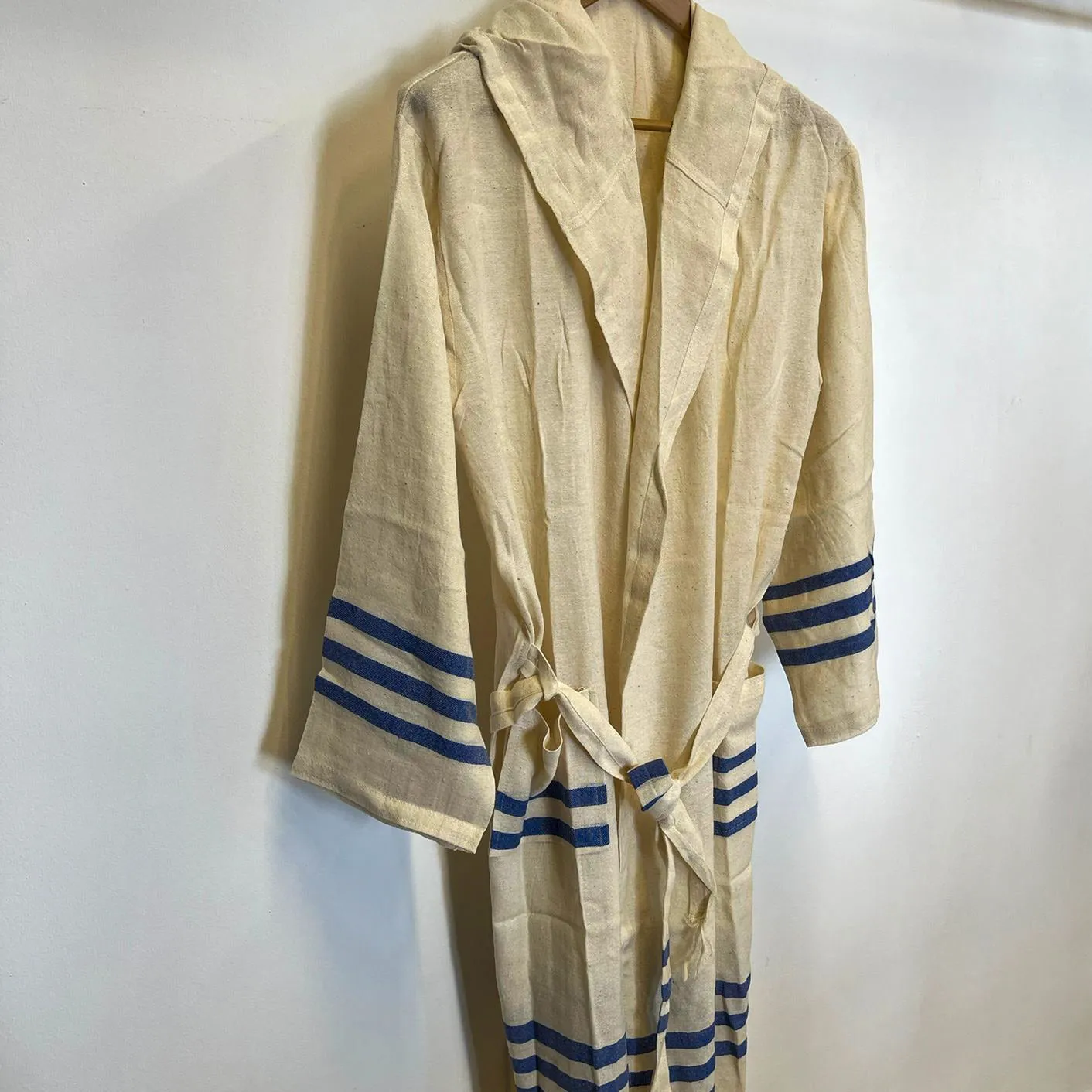 Hand-Woven Pure Silk Turkish Towel Bathrobe Ecru