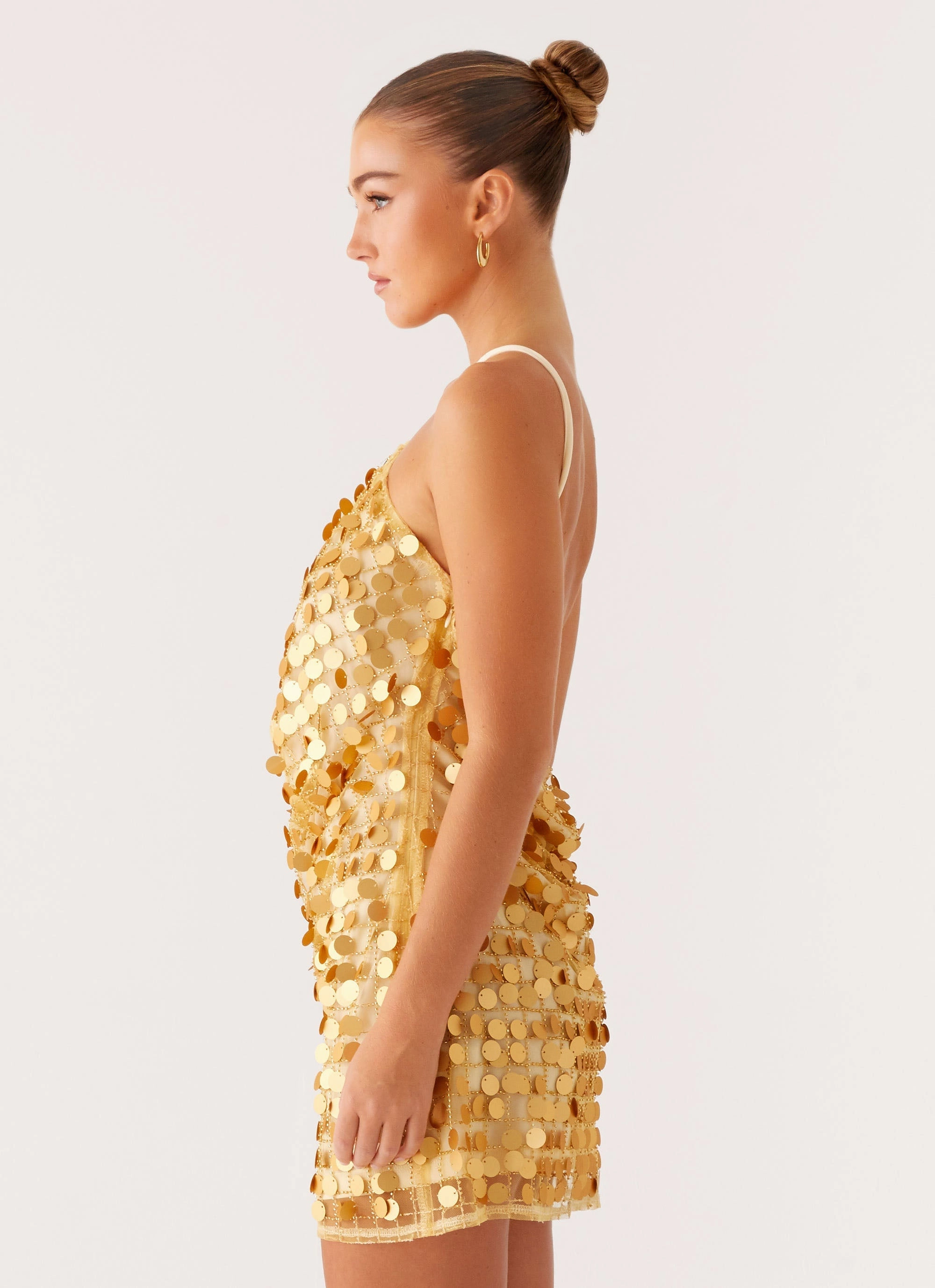 Xander Sequin Mini Dress - Gold Sleek Motion