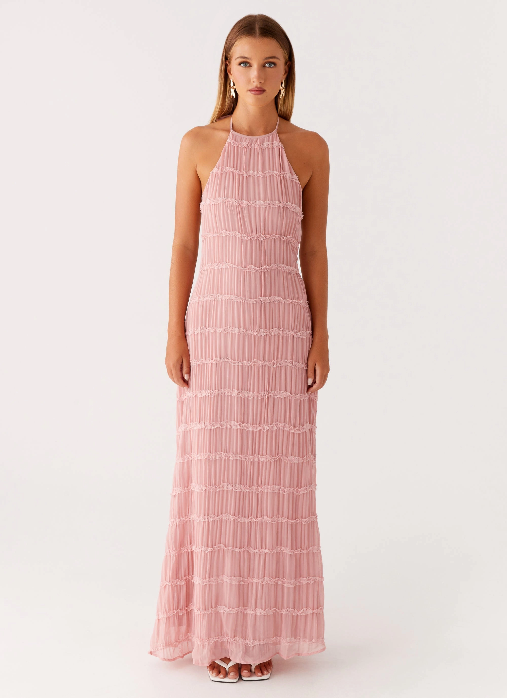 A-Line Clean Structure Aullie Maxi Dress - Pink