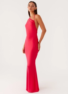 Unique Print Coffee Break Amari Maxi Dress - Raspberry