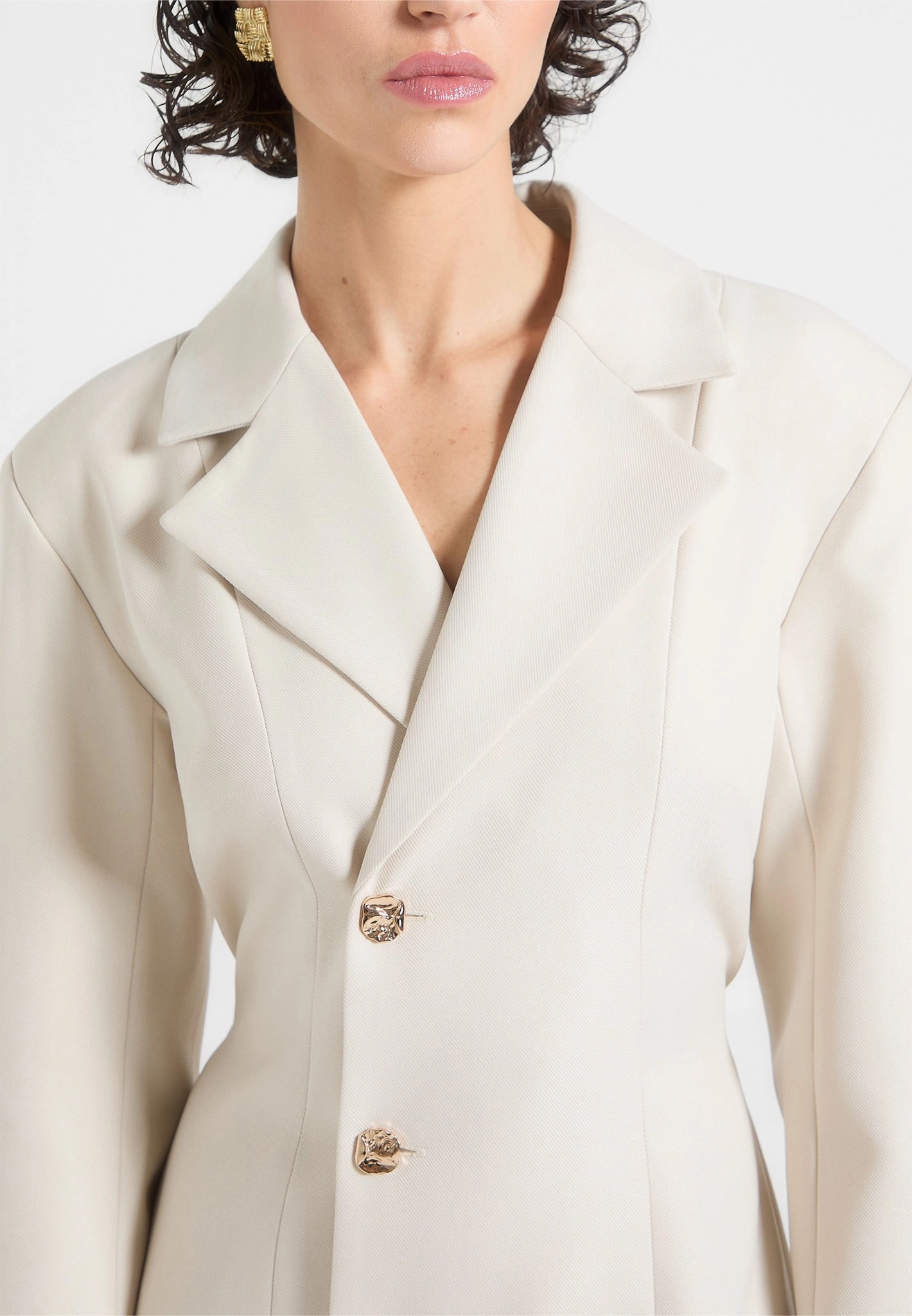 Fresh Form Fashionable Touch Nicole - Tailored Cinch Blazer Dress with Pleats - Beige