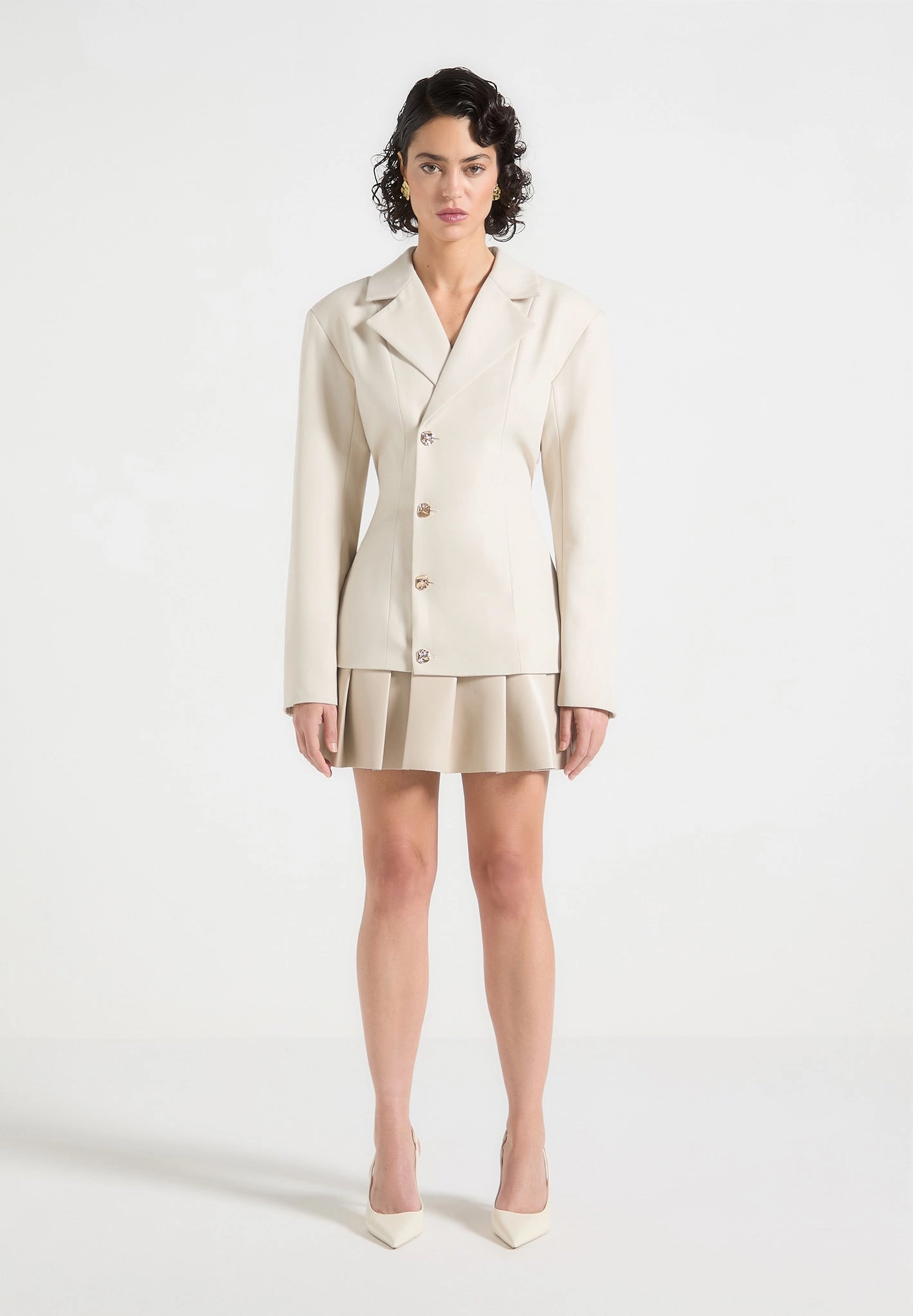 Day Fit Luxe Appeal Nicole - Tailored Cinch Blazer Dress with Pleats - Beige