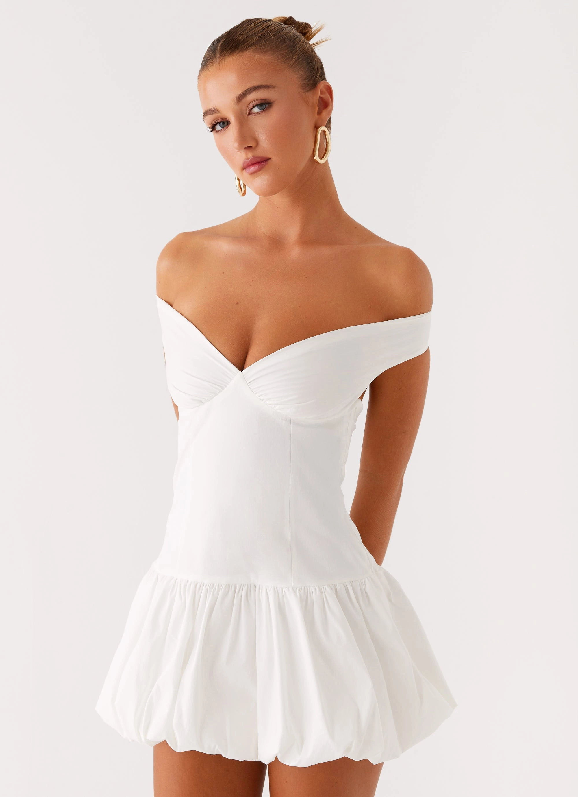 Vibrant Flow Endless Romance Off Shoulder Mini Dress - White