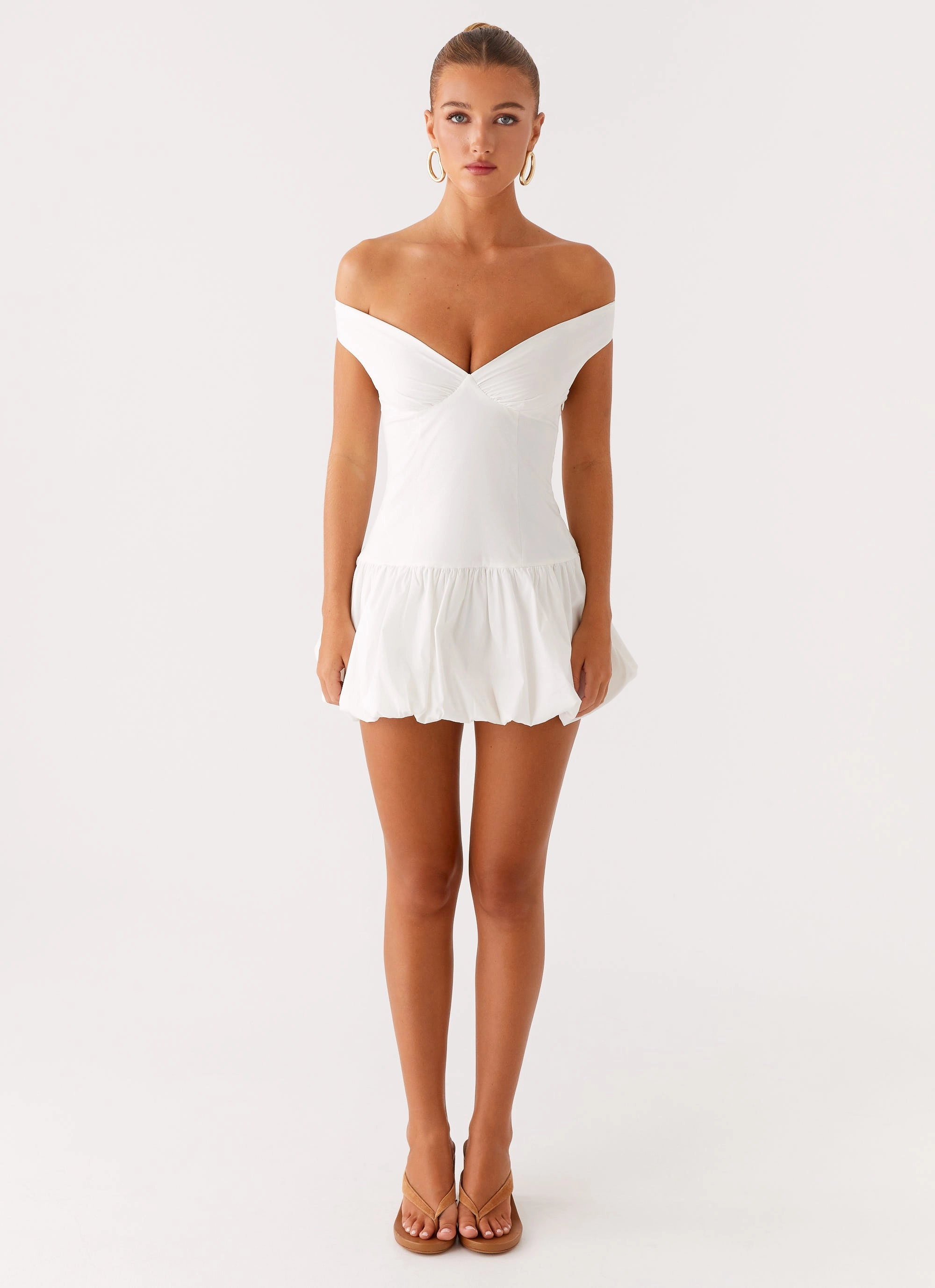 ruffle trim Endless Romance Off Shoulder Mini Dress - White