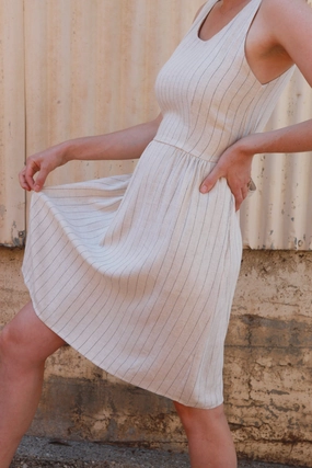 Hannah Dress in Oat Linen Stripe Comfortable office piece Urban Style