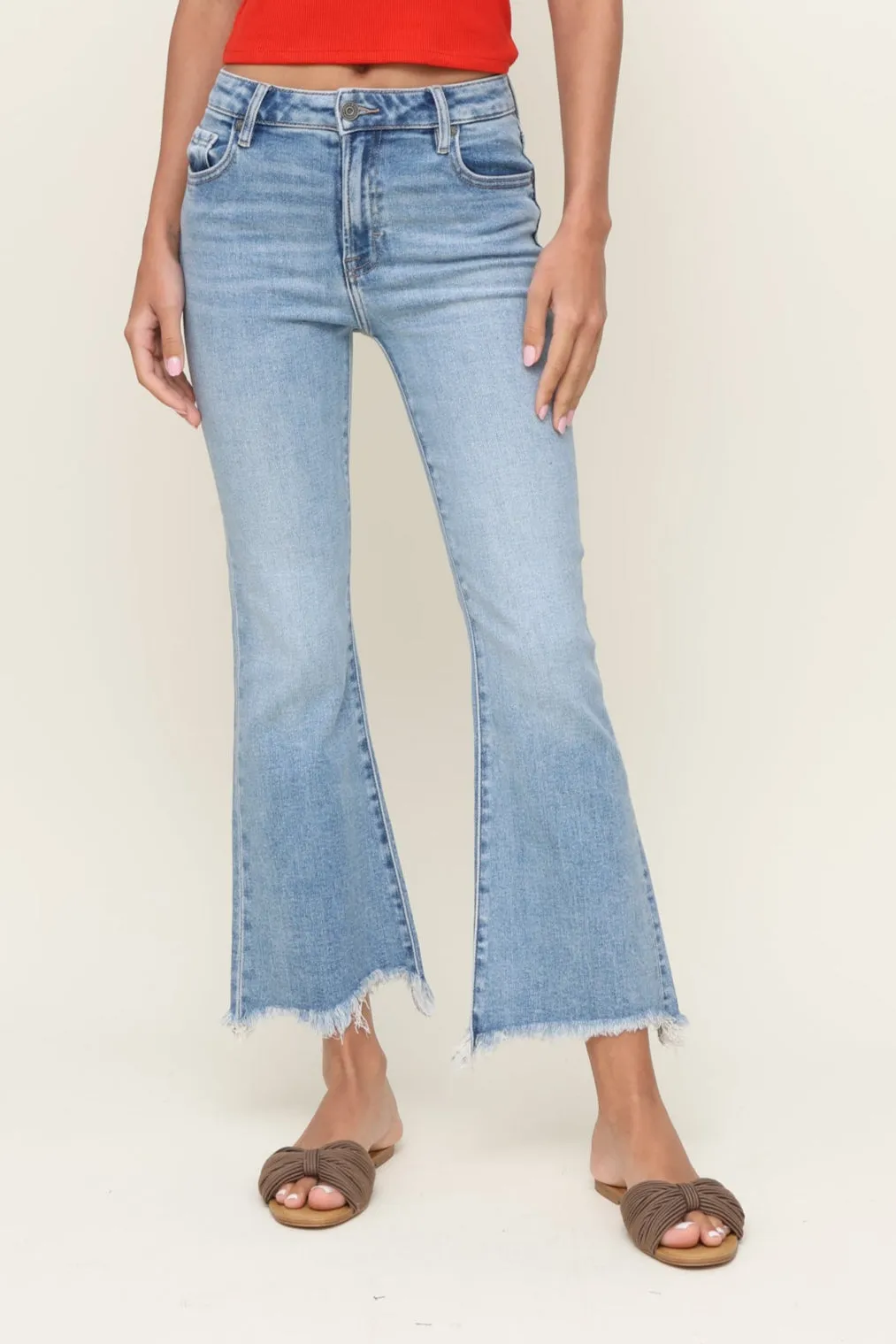 Happi Frayed Hem Crop Flare Stretch Comfort Travel Ready Fit