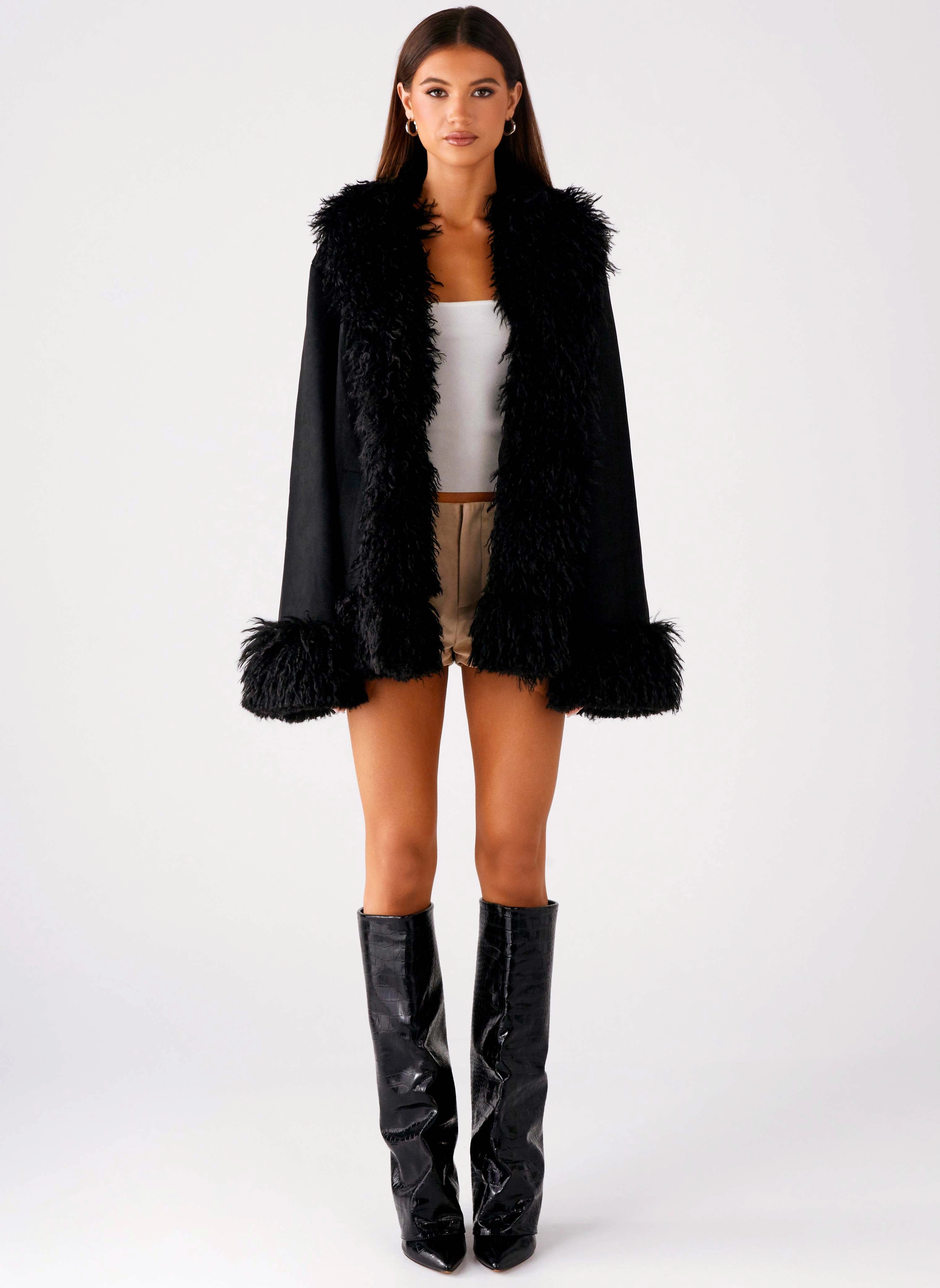 Carmelita Fur Trim Jacket - Black Warning Level