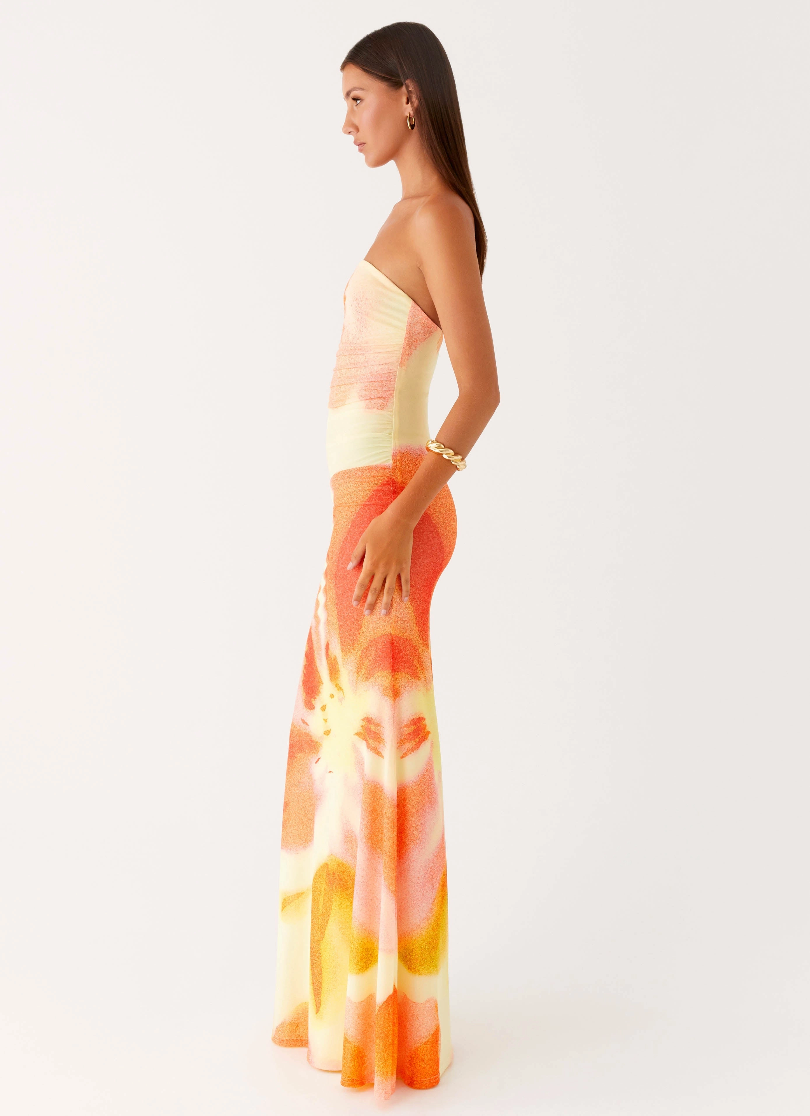 Iroha Strapless Maxi Dress - Mimosa Blossom Street Motion Flattering Shape