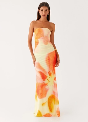 Silk-Blend Quilted-Texture Iroha Strapless Maxi Dress - Mimosa Blossom