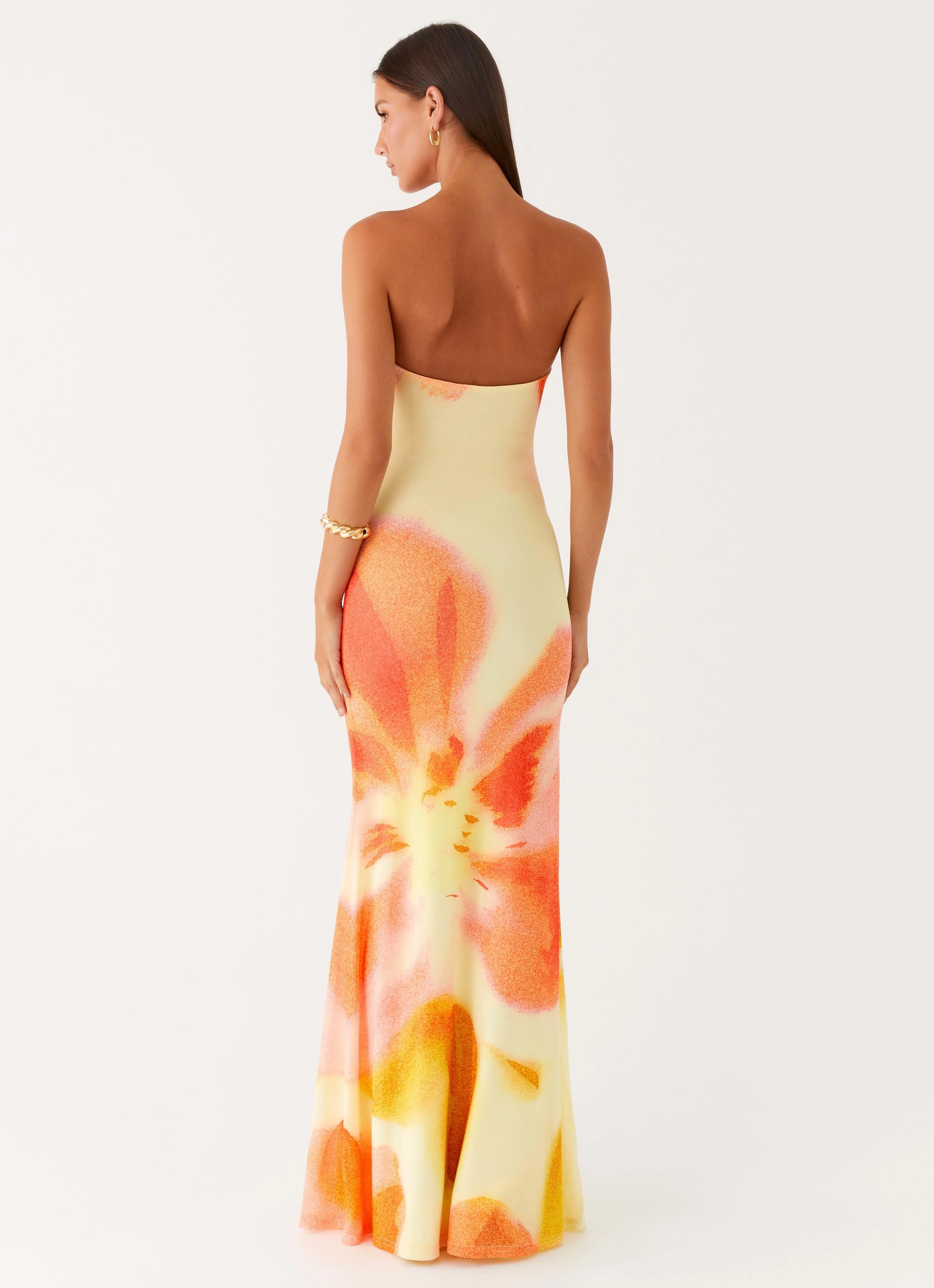 button detail Iroha Strapless Maxi Dress - Mimosa Blossom