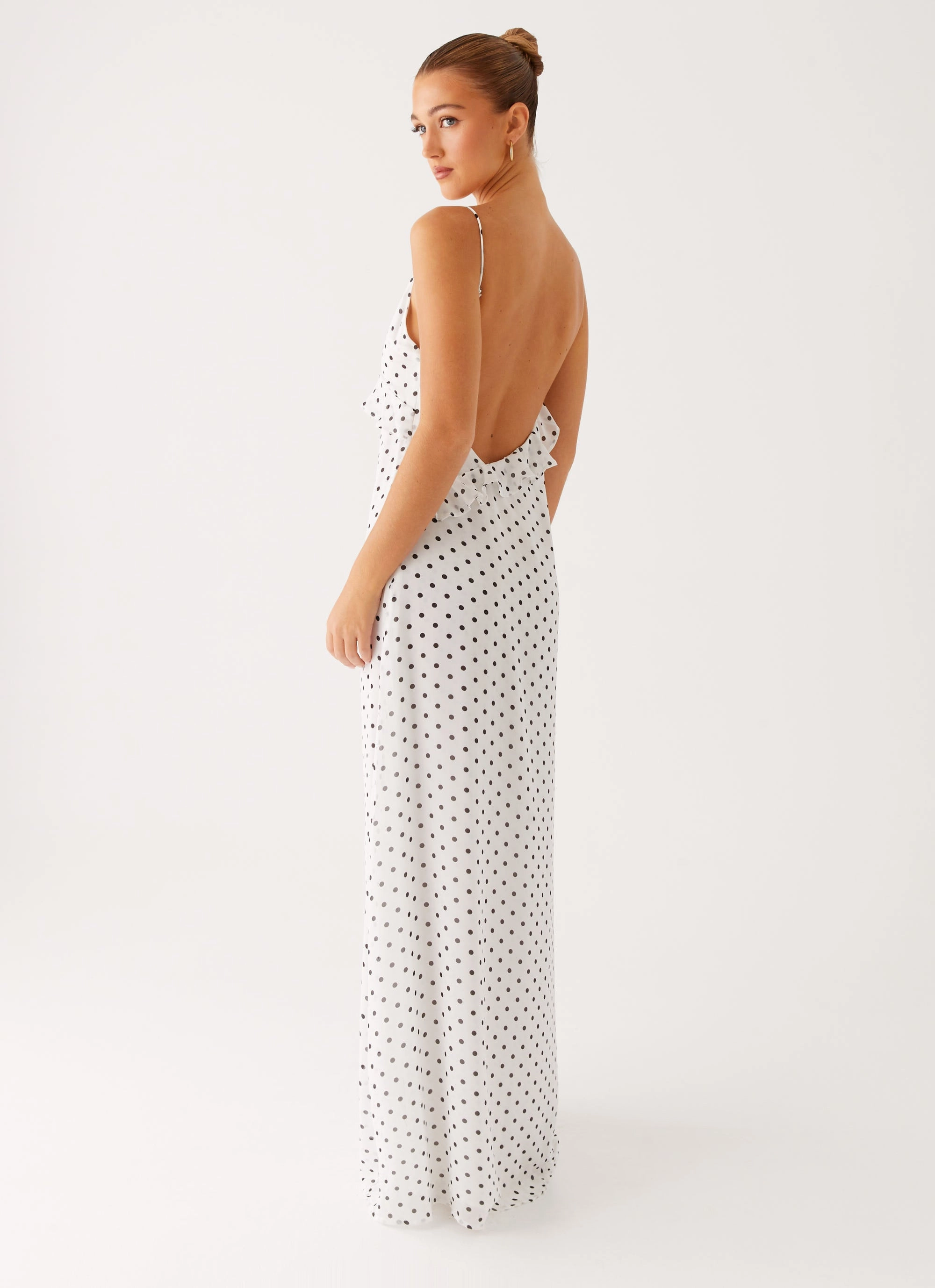 Harri Maxi Dress - White Polka Dot Sleek Layer