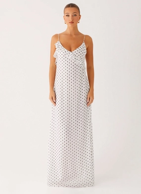 Countryside-Style Harri Maxi Dress - White Polka Dot