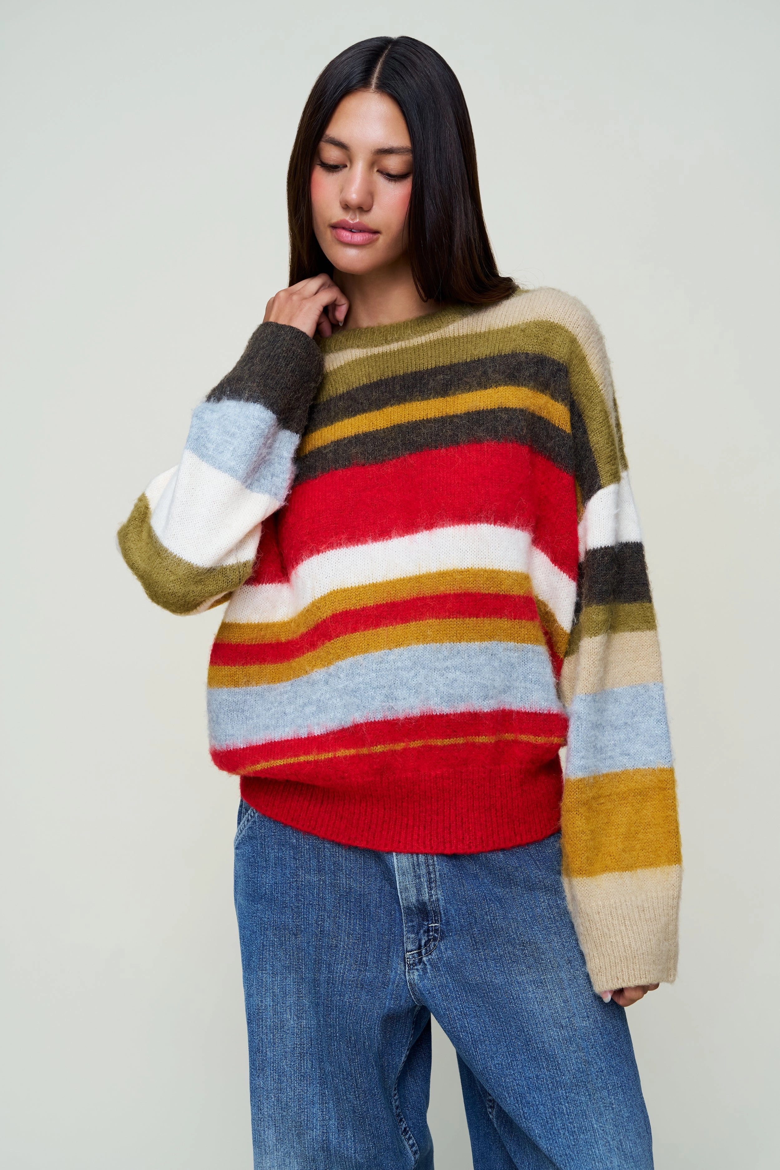 Hawley Oversized Stripe Wool Jumper Fray Resistant Edges Day To Day