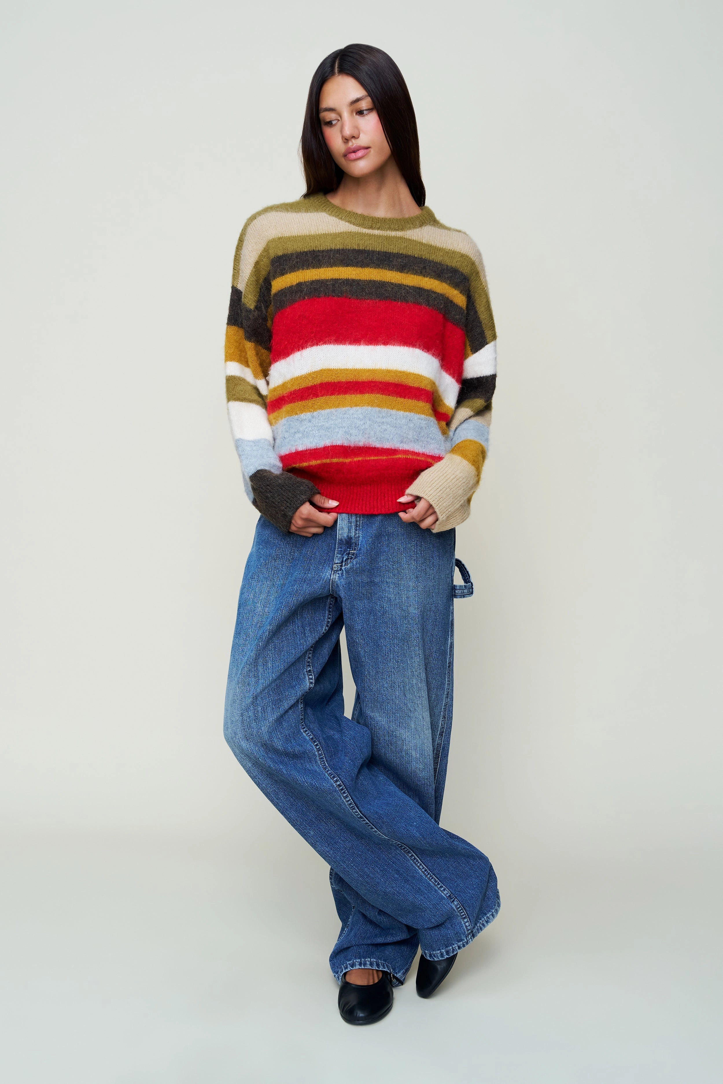 Transitional Wear Multi Look Hawley Oversized Stripe Wool Jumper
