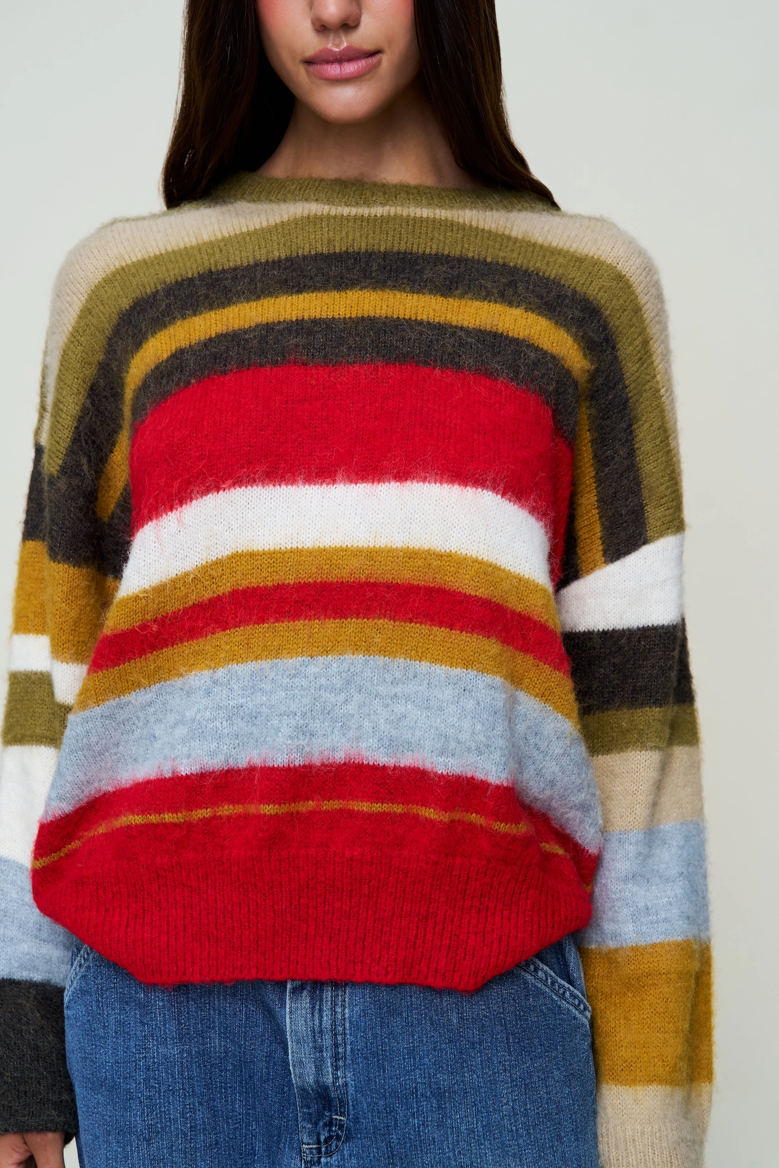 Hawley Oversized Stripe Wool Jumper Ventilated Mesh Panels Urban Comforted