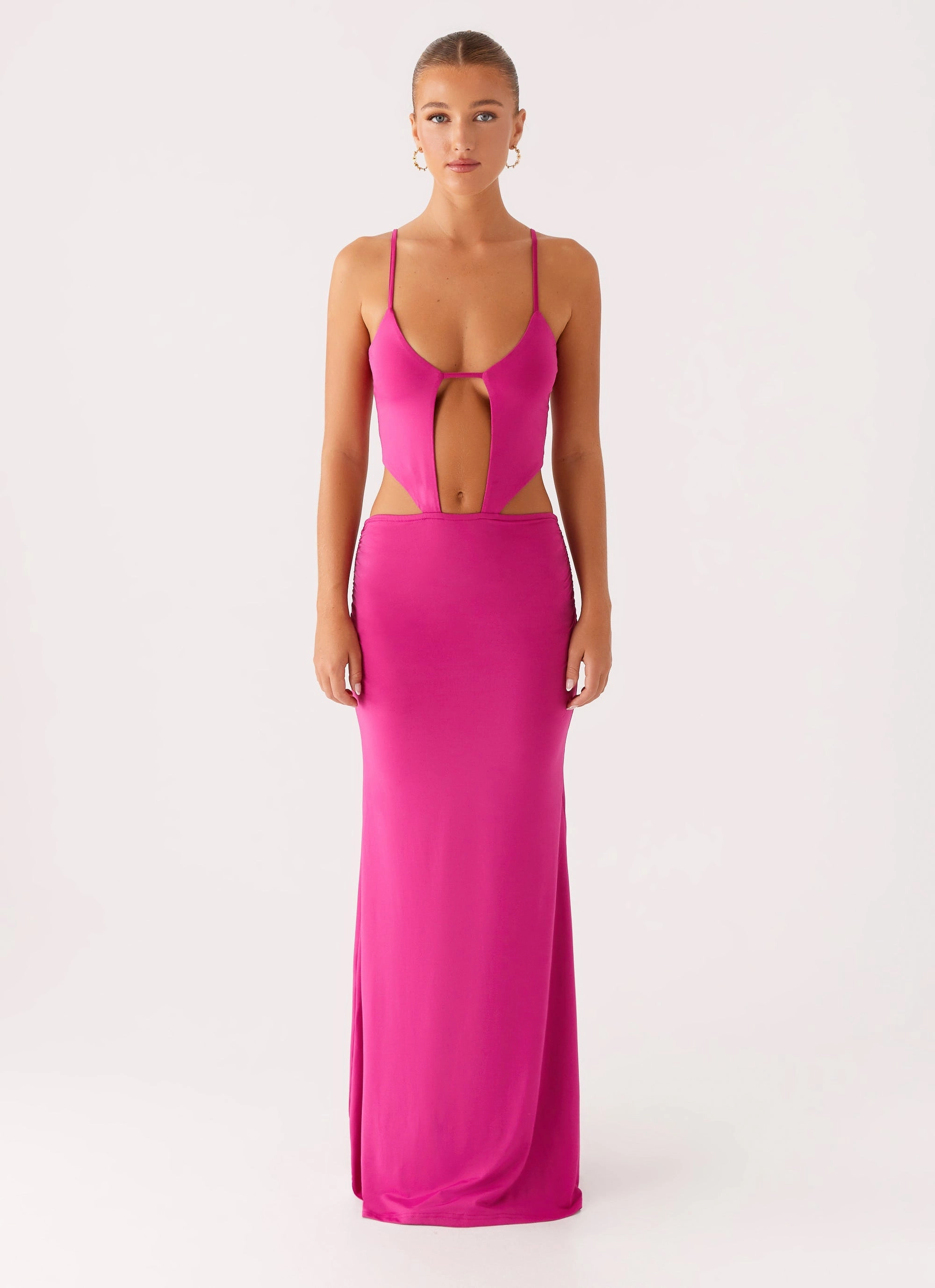 Headliner Maxi Dress - Fuchsia Ruched-Detail everyday staple