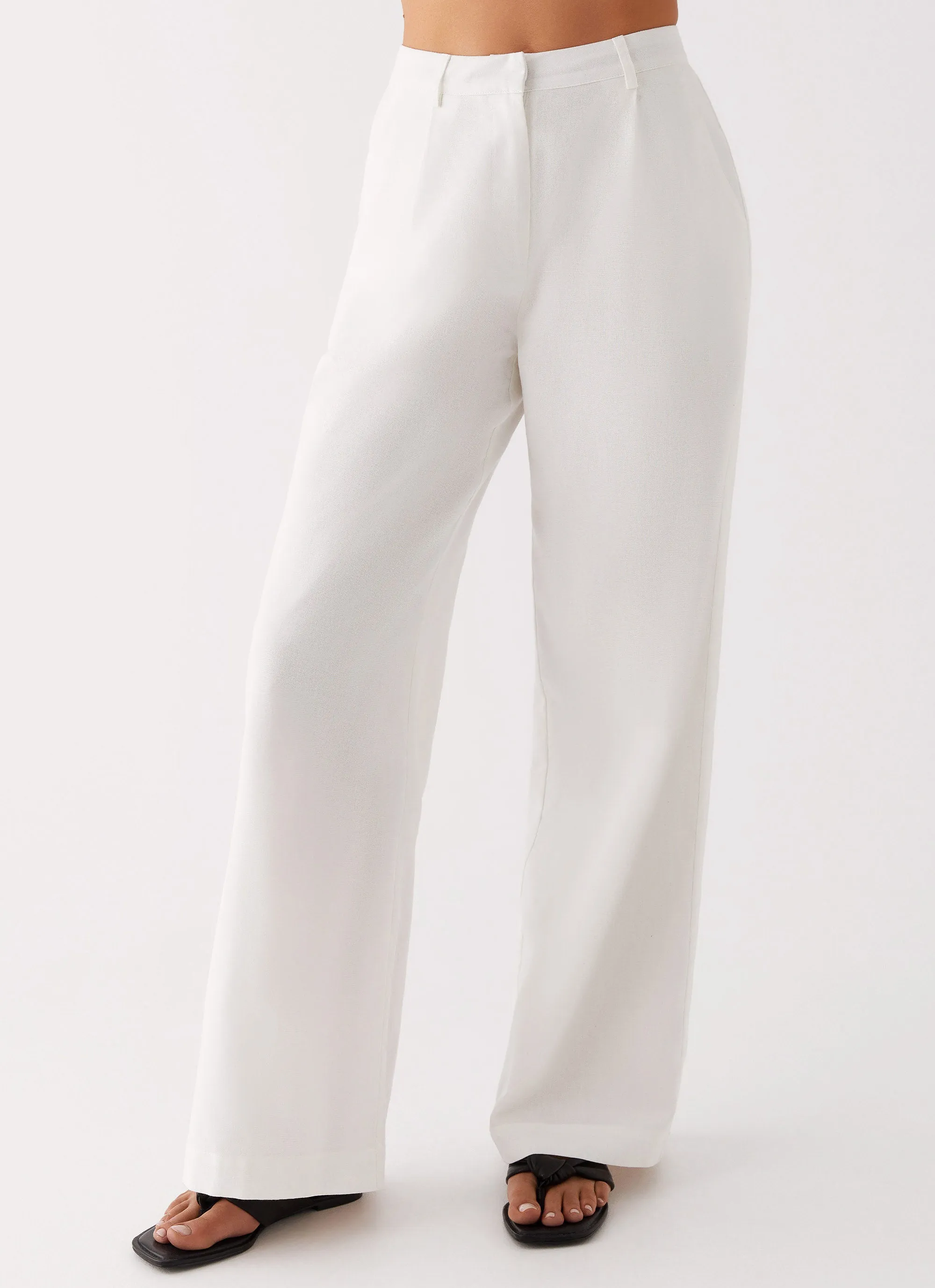Durable Waistband Heatwave Linen Wide Leg Pants - White