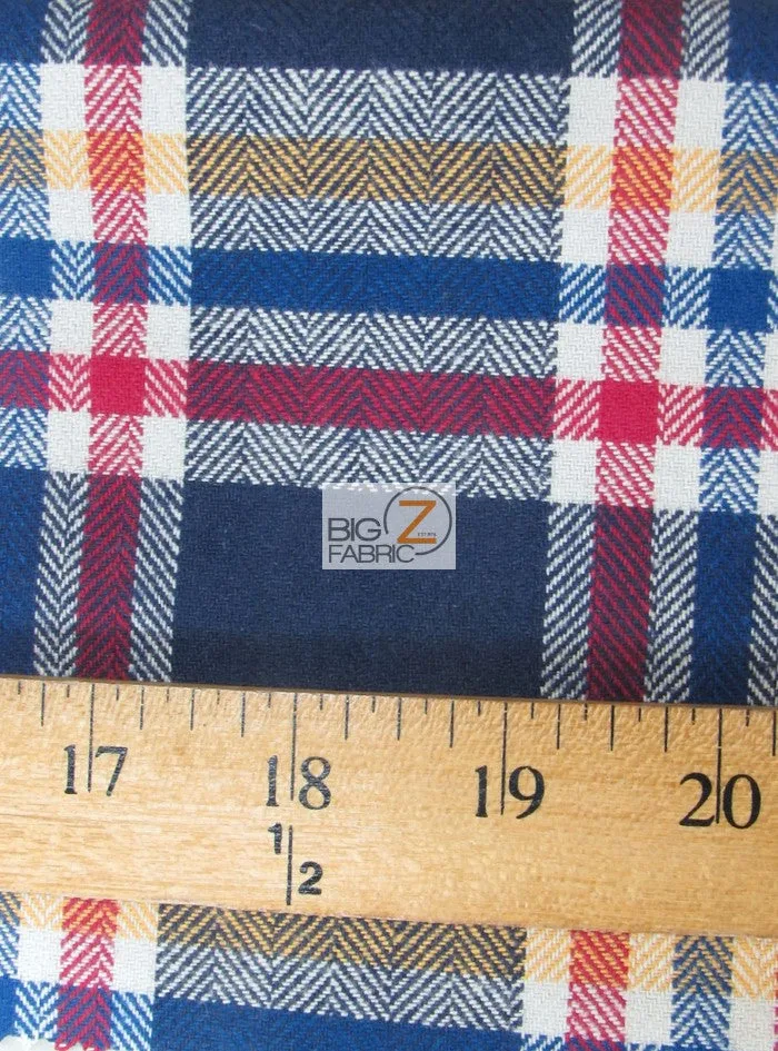 Heavy Tartan Plaid Uniform Apparel Flannel Fabric / Blue/Black/White / Sold By The Yard