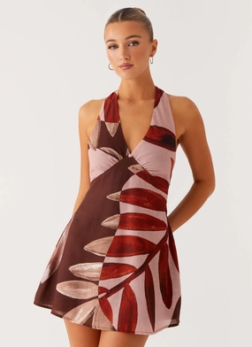 Heavy Hearted Linen Mini Dress - Cinnamon Palm Romantic Vibe Non Slip Waist